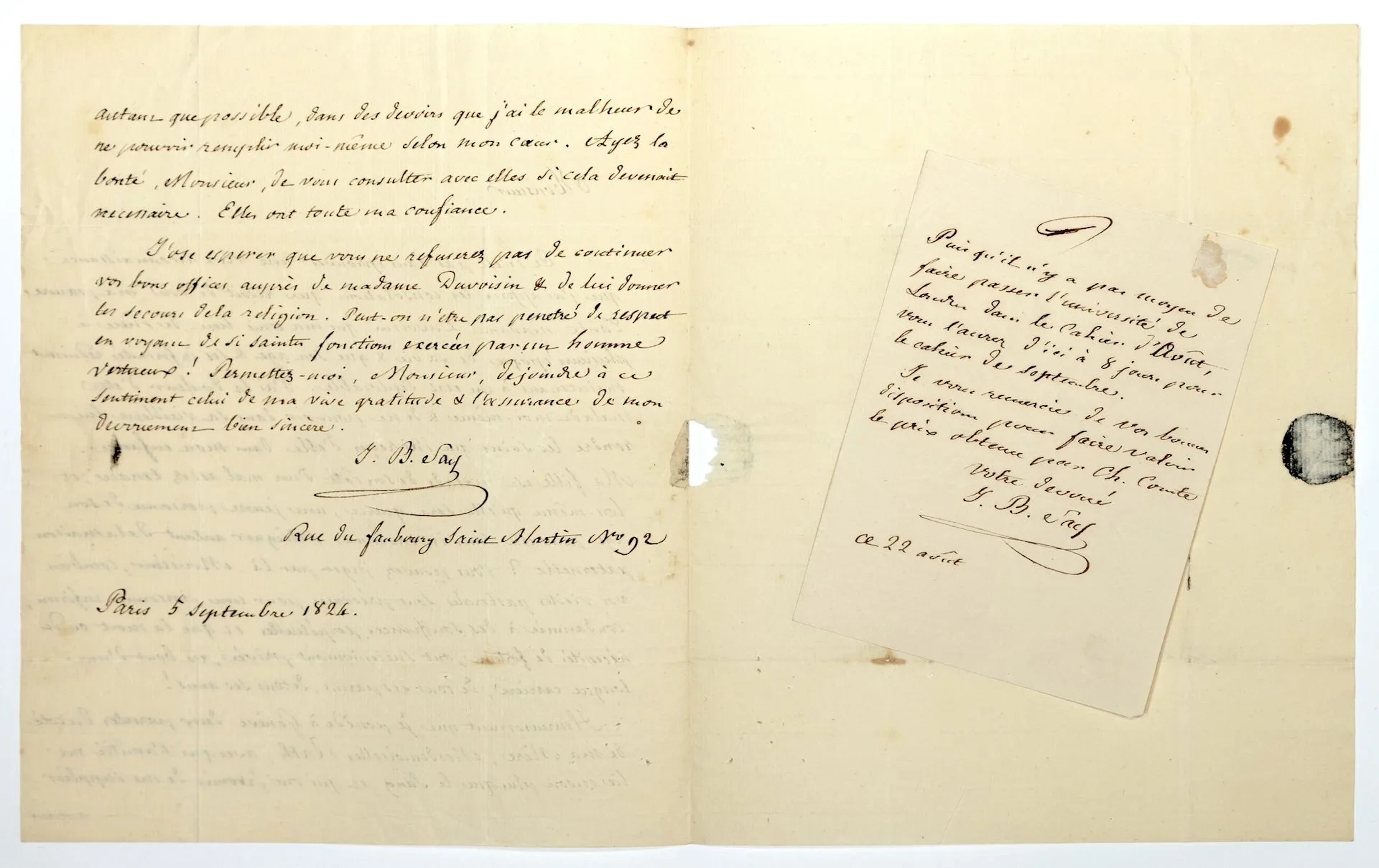 Jean Baptiste SAY (Lyon (69) 1767–1832) Economist, Public Sp - Lot 461