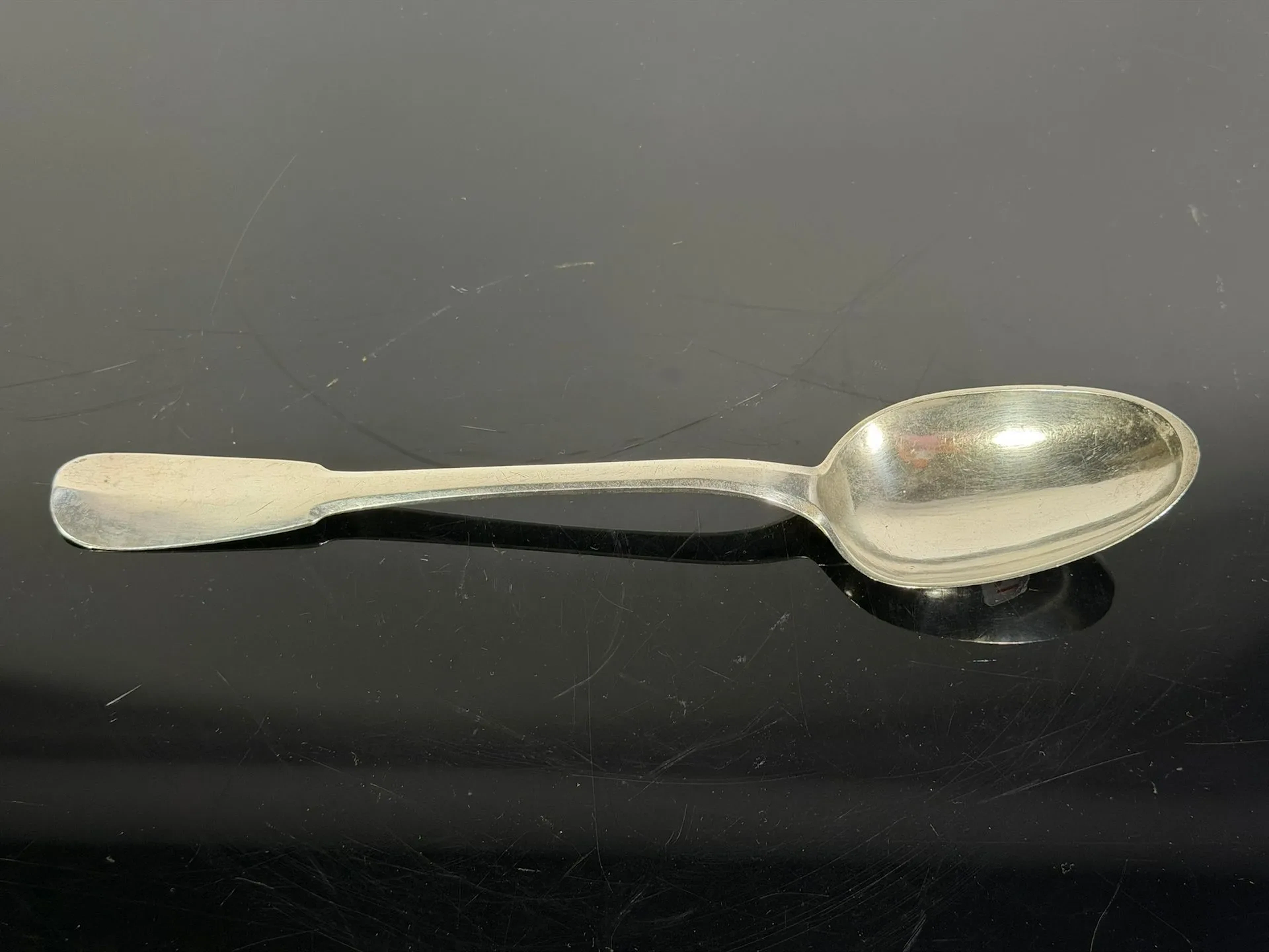 Solid silver serving spoon, plain flat pattern, made in Stra - Lot 293