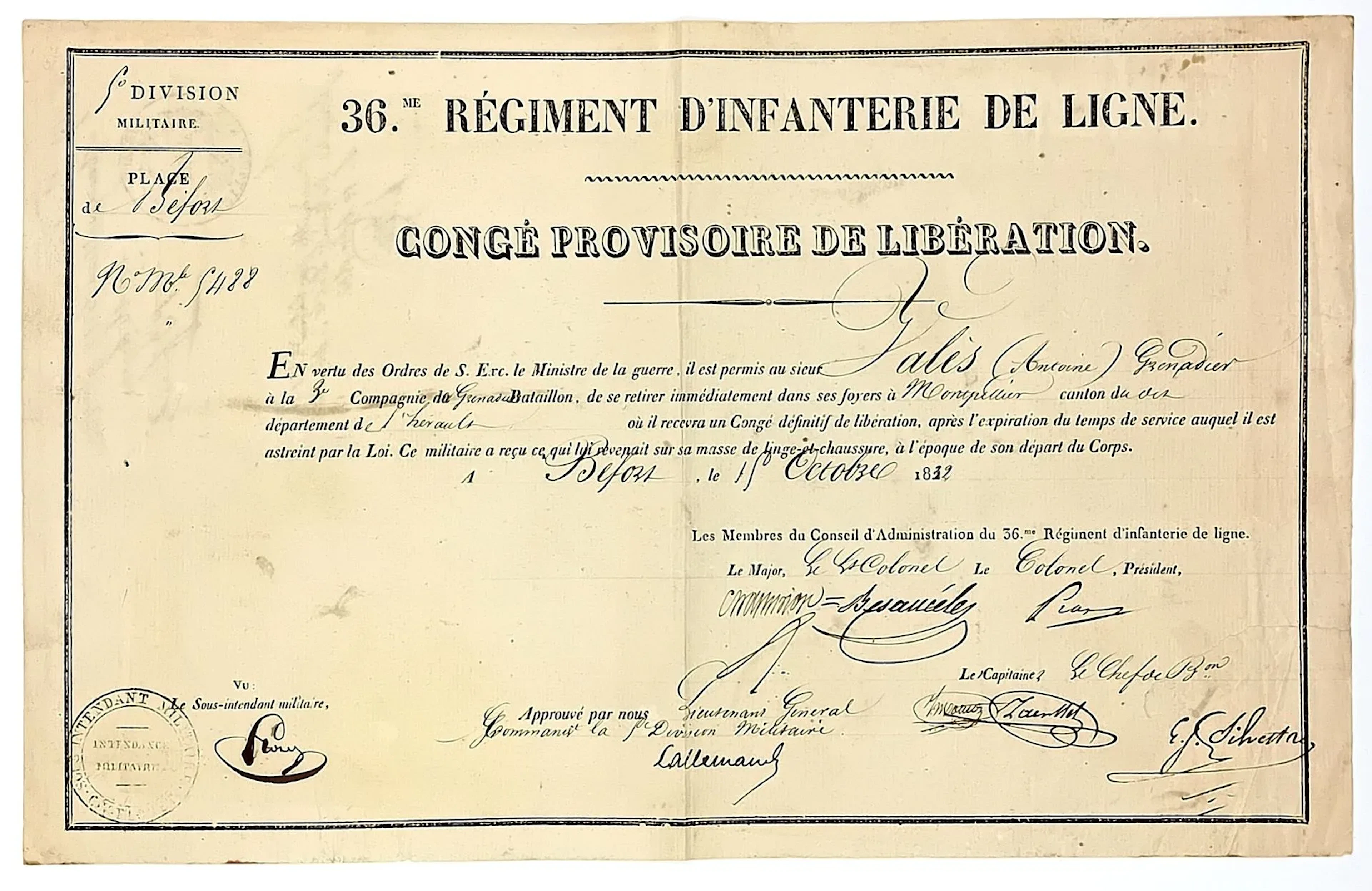 LALLEMAND, Henry-Dominique (Metz, Moselle, 1774–1839—General - Lot 500