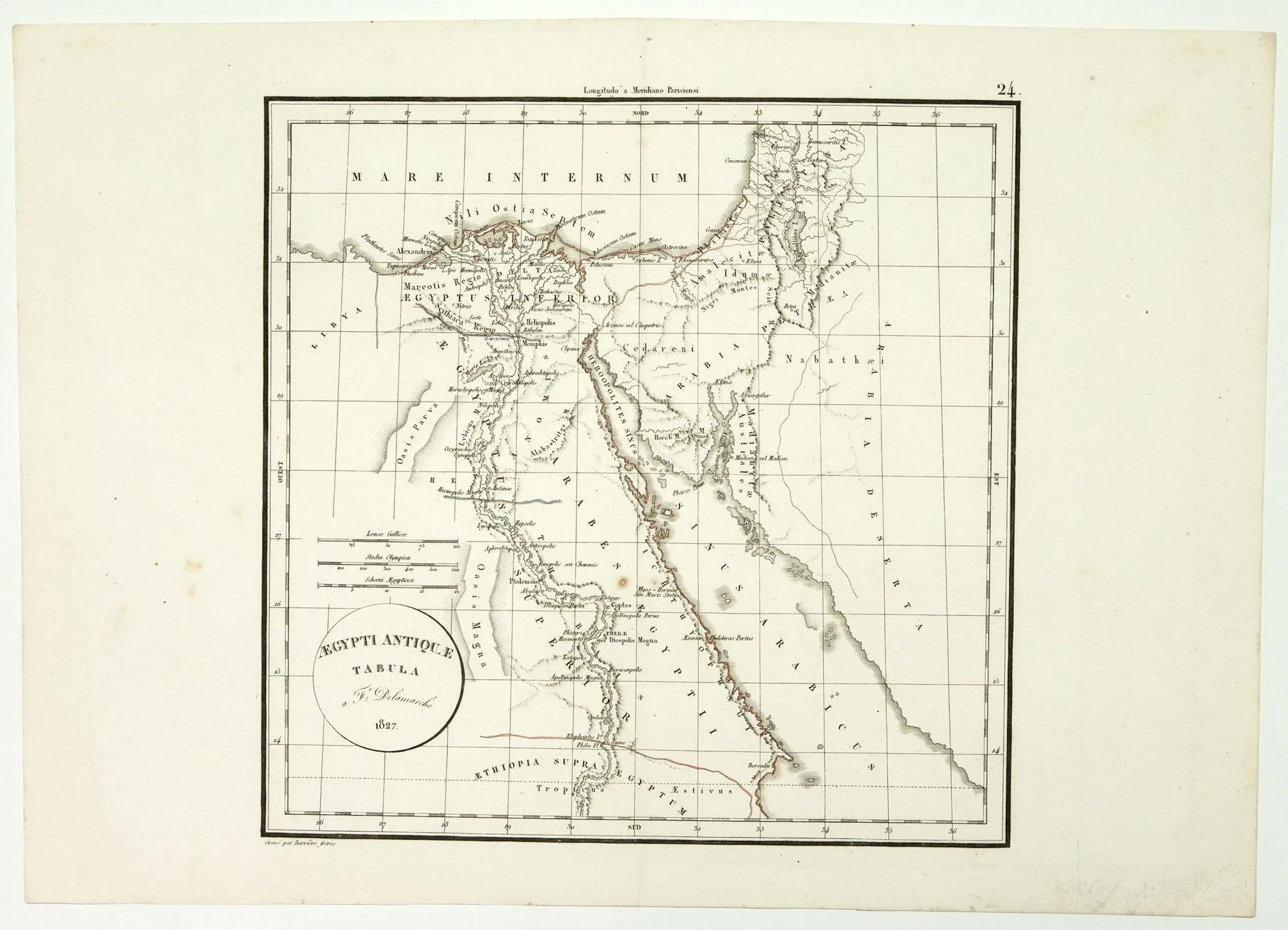 EGYPT. 2 Engraved documents: Small Map of 1827. "EGYPTI ANTI - Lot 478