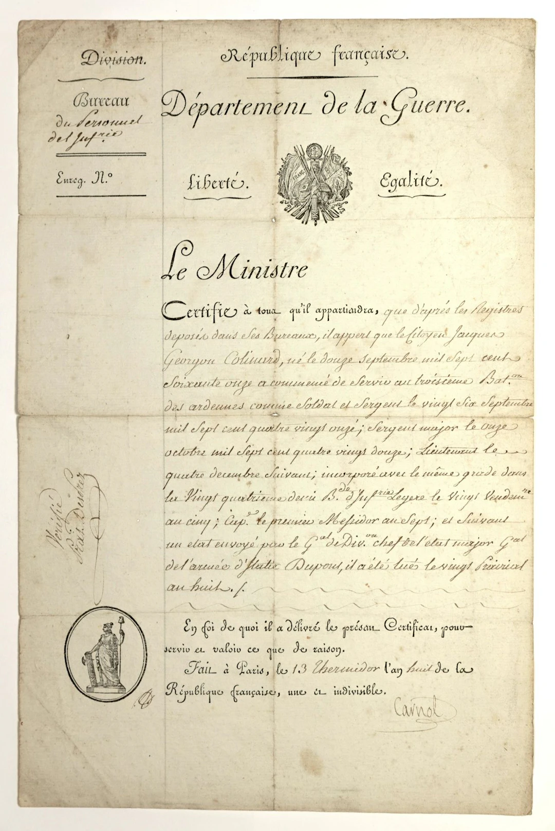 CARNOT (Lazare-Nicolas-Marguerite) Nolay 1753–1823 – Member - Lot 303