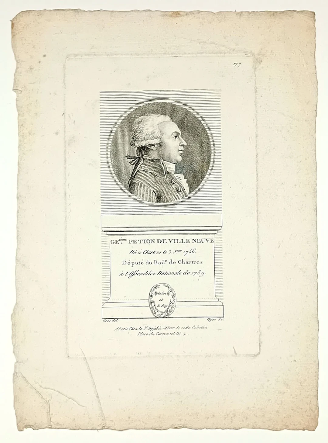 EURE-ET-LOIR. Jérôme PÉTION DE VILLENEUVE, born in CHARTRES - Lot 184