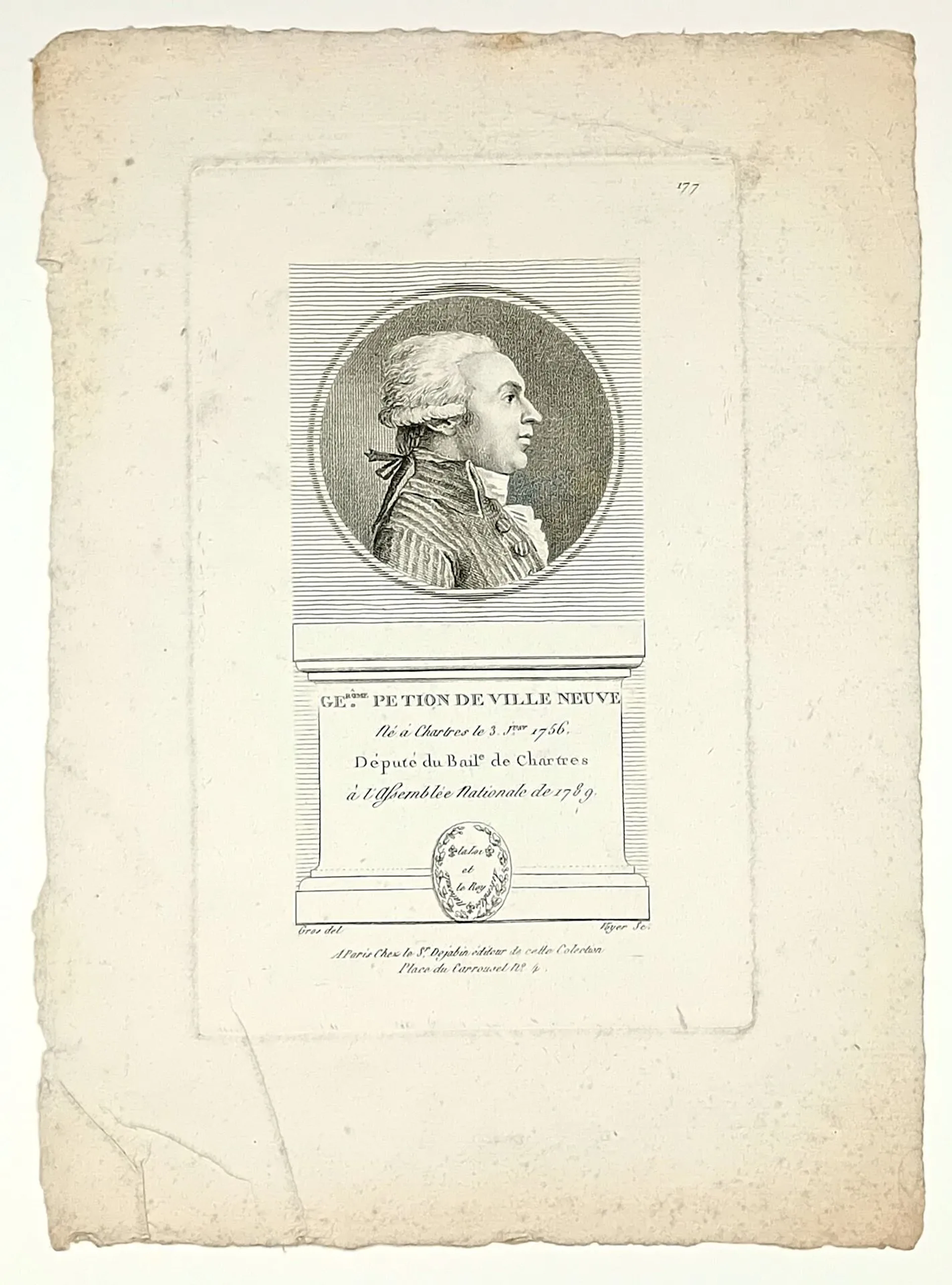 EURE-ET-LOIR. Jérôme PÉTION DE VILLENEUVE, born in CHARTRES - Lot 184