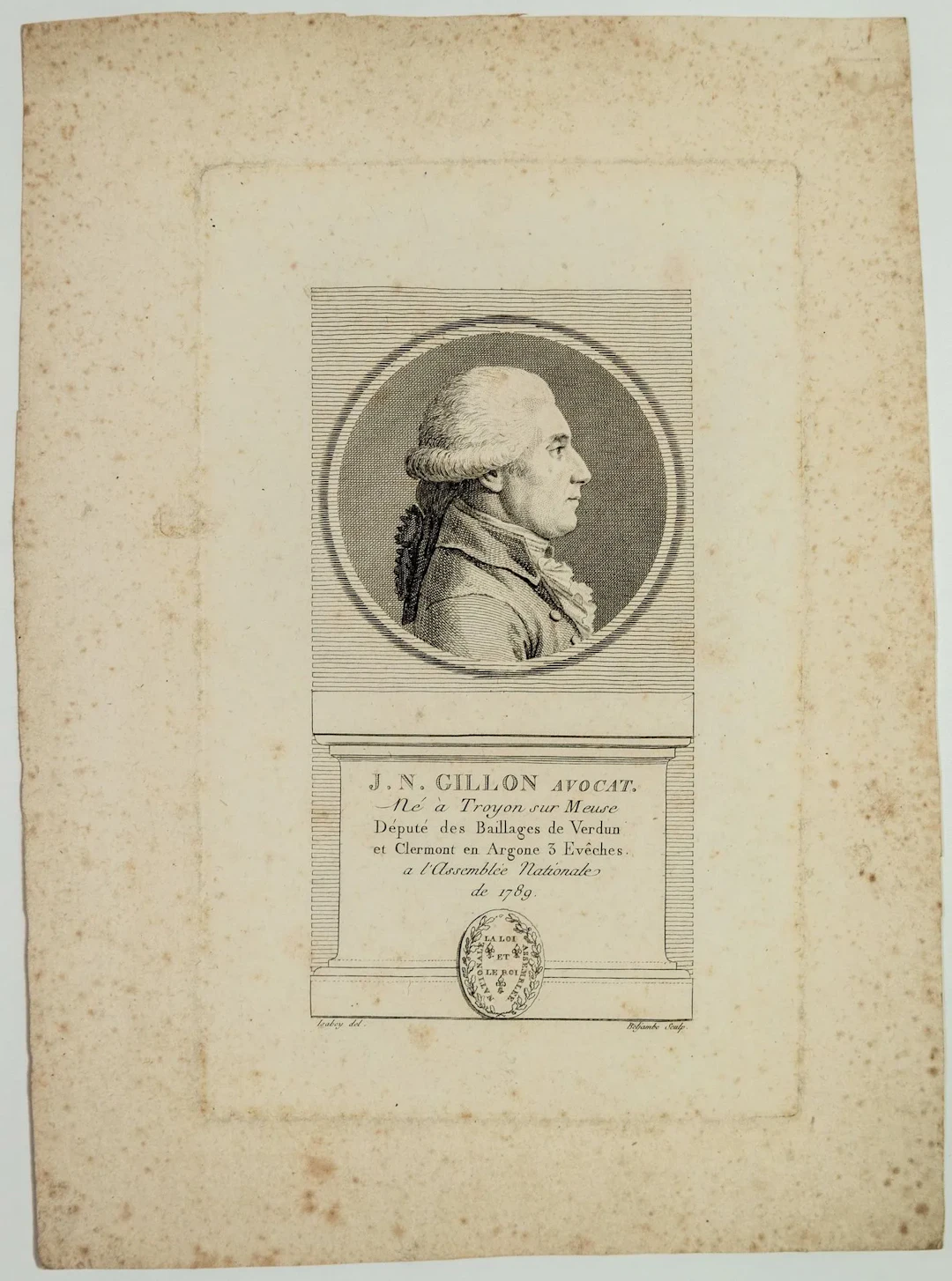 MEUSE. Jean Nicolas GILLON, Lawyer, Deputy of the Third Stat - Lot 159