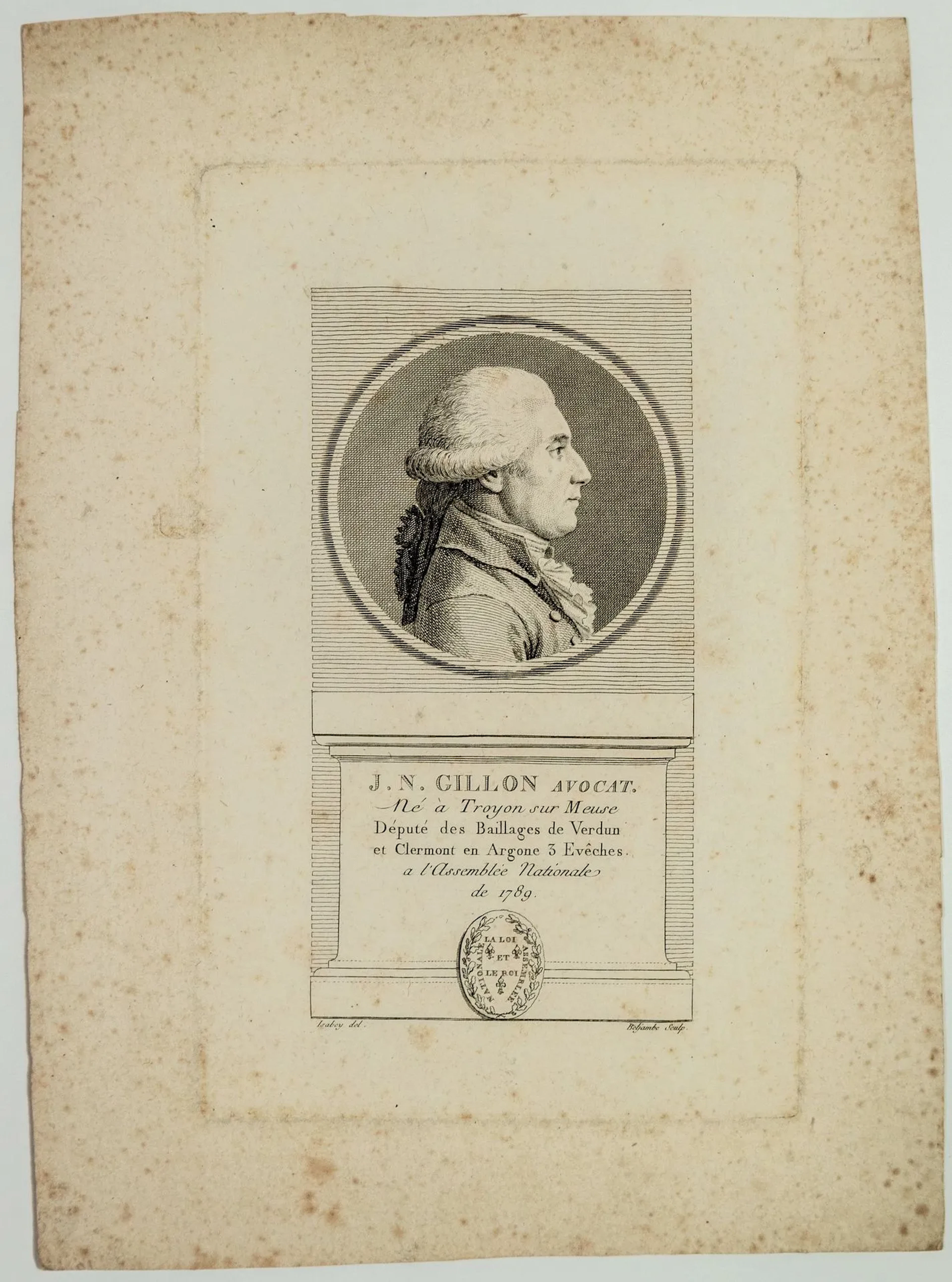 MEUSE. Jean Nicolas GILLON, Lawyer, Deputy of the Third Stat - Lot 159