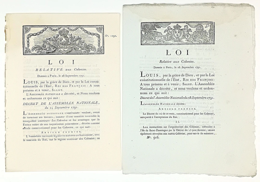 COLONY. SLAVERY. 2 LAWS: Law Concerning the Colonies, Decree - Lot 202