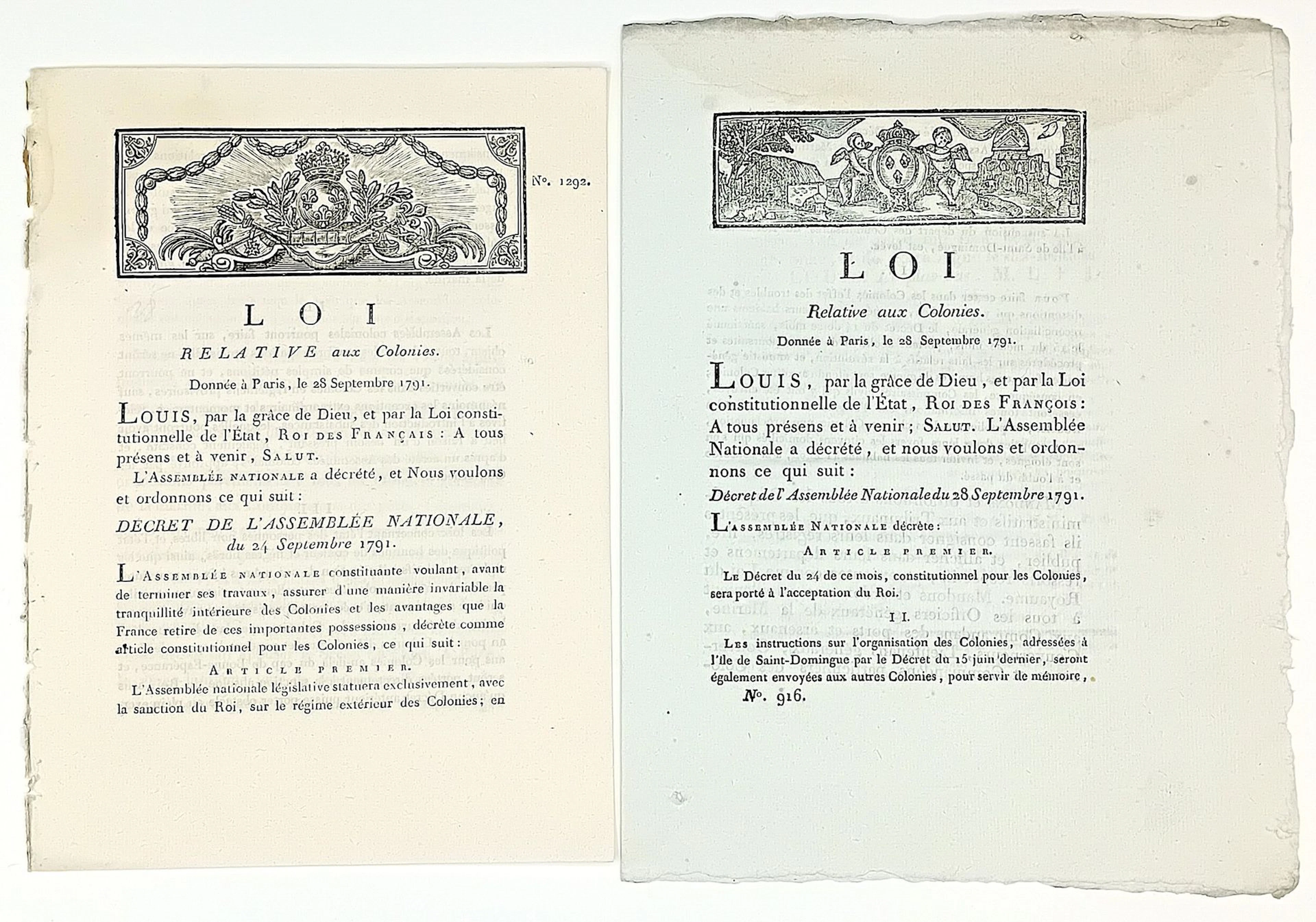 COLONY. SLAVERY. 2 LAWS: Law Concerning the Colonies, Decree - Lot 202
