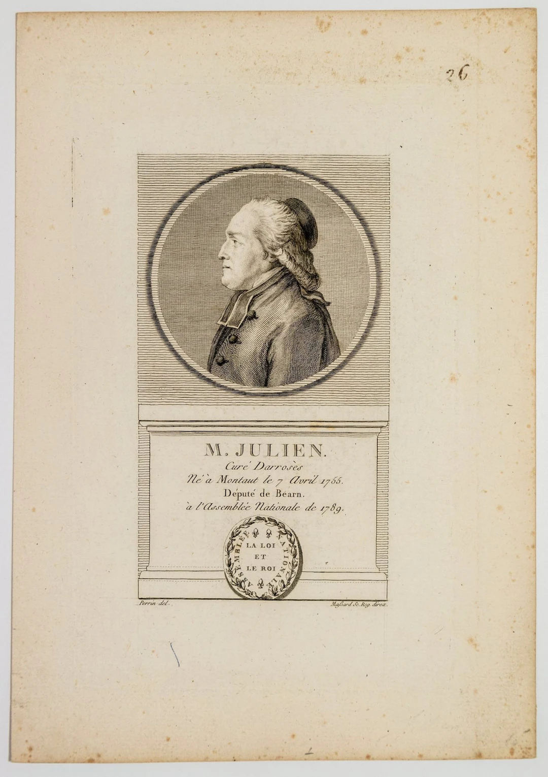 Mr JULIEN, Curé Darrosès, Député de BÉARN à l'Assemblée de 1 - Lot 163