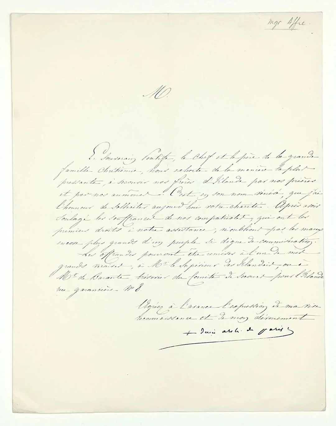 FAMINE IN IRELAND 1845-1851. Letter signed by Monseigneur AF - Lot 547