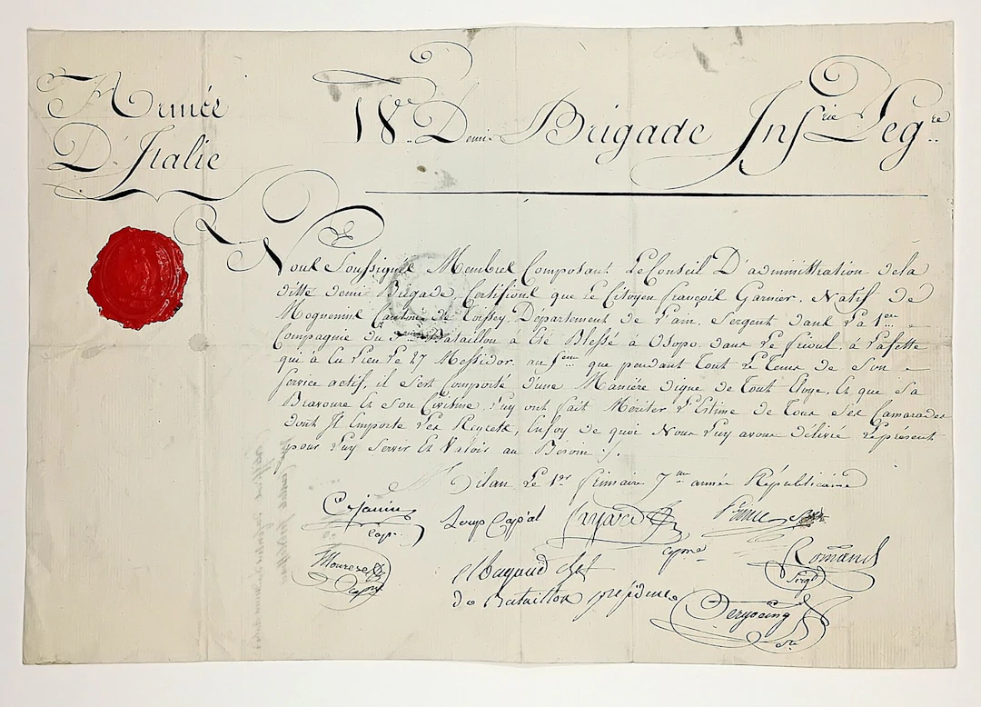 ARMÉE D'ITALIE - 18°Brigade INFANTERIE LÉGÈRE - Certificate - Lot 275