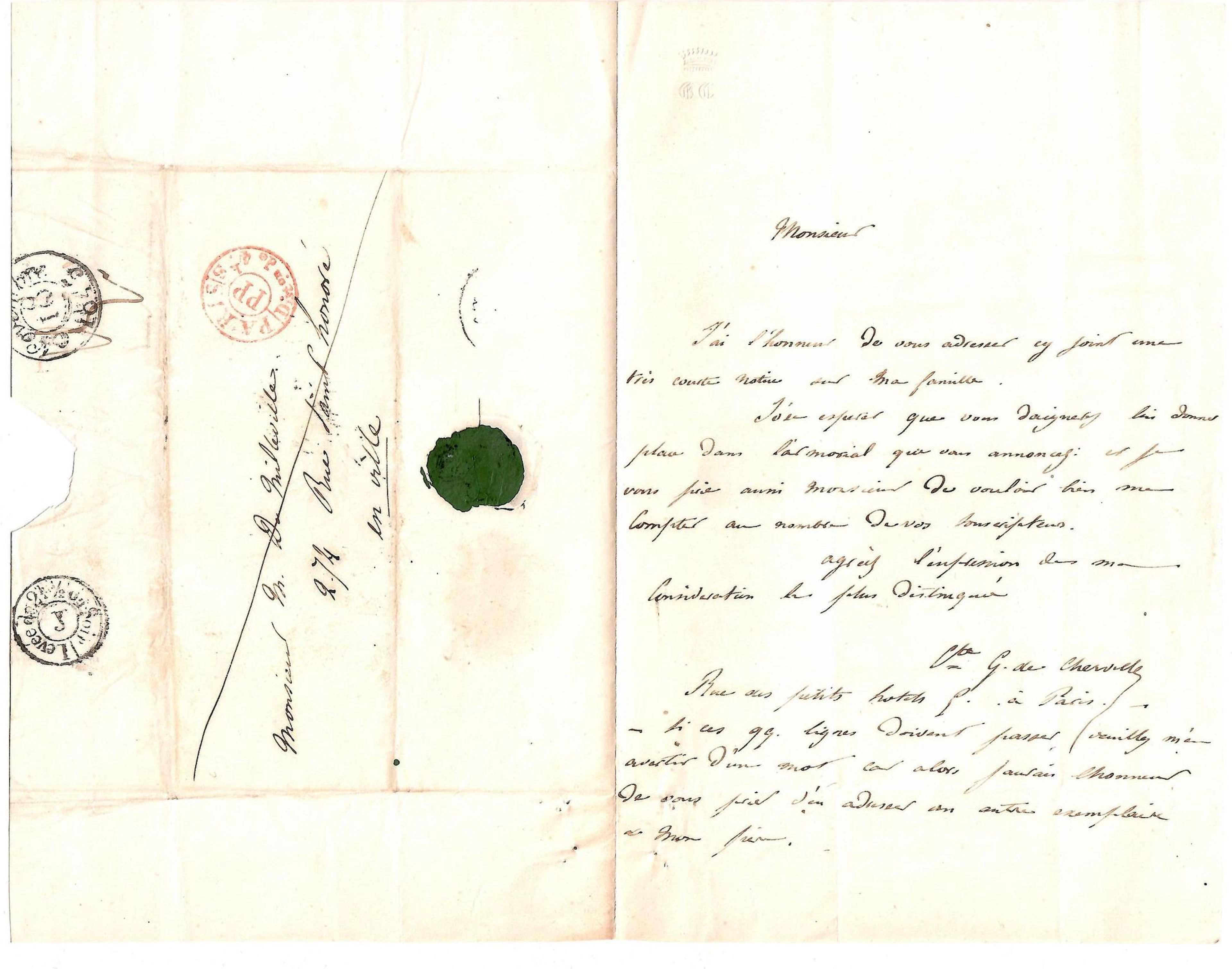 Count Gaspard PÉCOU de CHERVILLE (Chartres (28) 1819–1898), - Lot 529