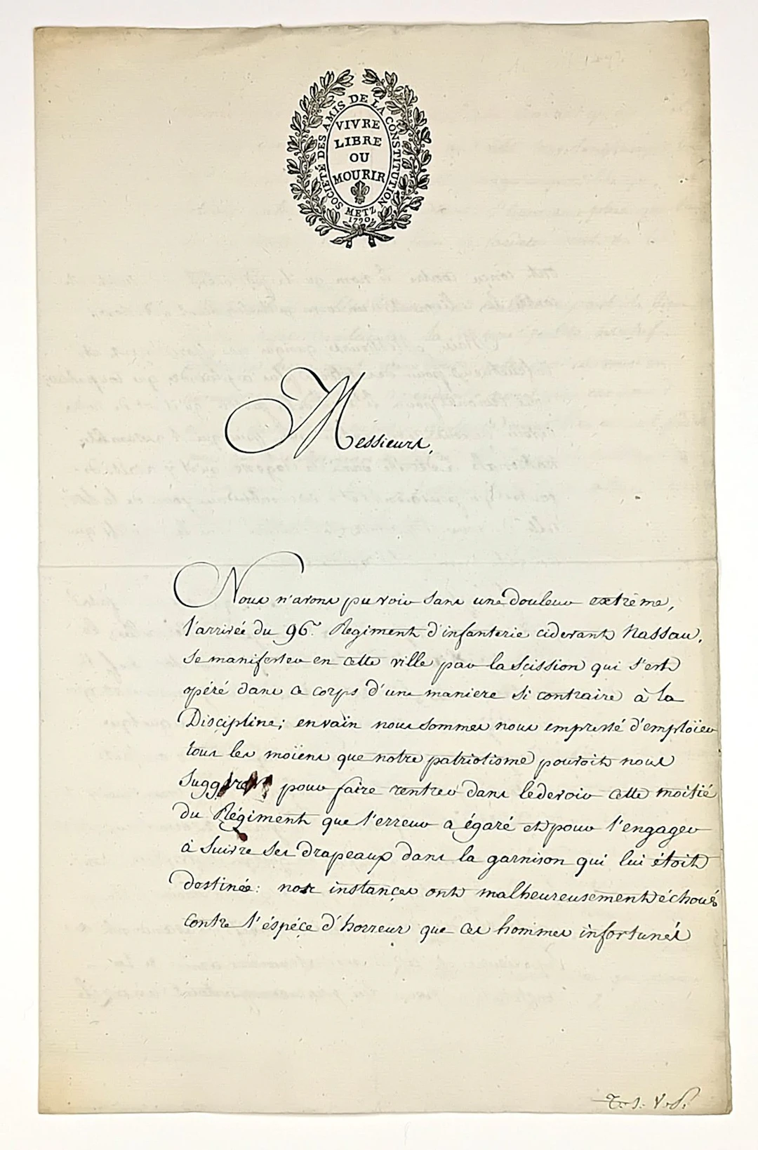 MOSELLE. 1791. Patriotic Society of METZ. Letter signed by t - Lot 198