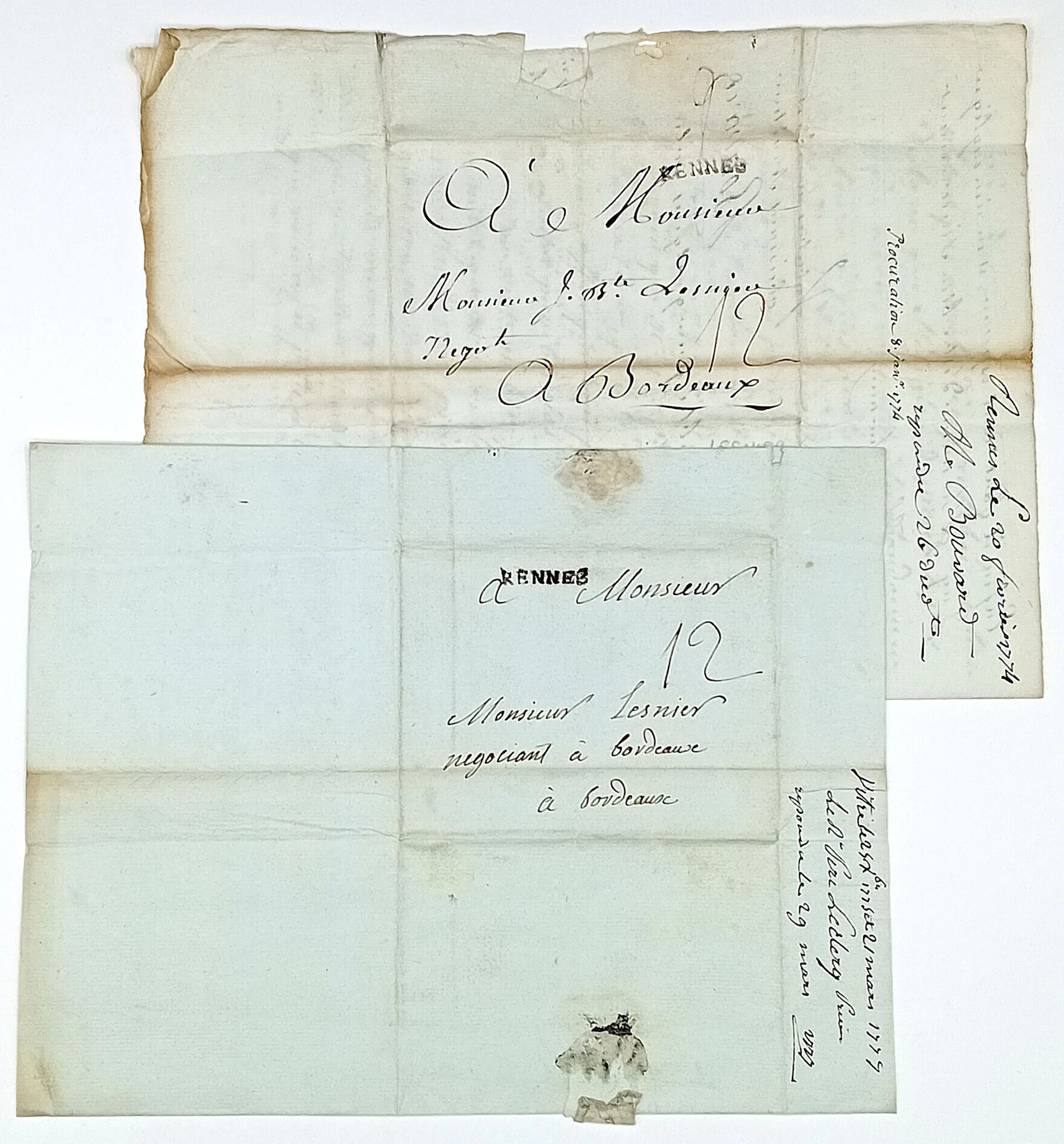 ILLE-ET-VILAINE. 2 Letters from RENNES addressed to Jean Bap - Lot 116