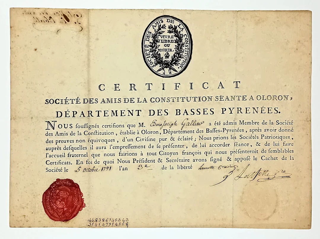 PYRÉNÉES-ATLANTIQUES. 1791. Société patriotique d'OLORON-SAI - Lot 203