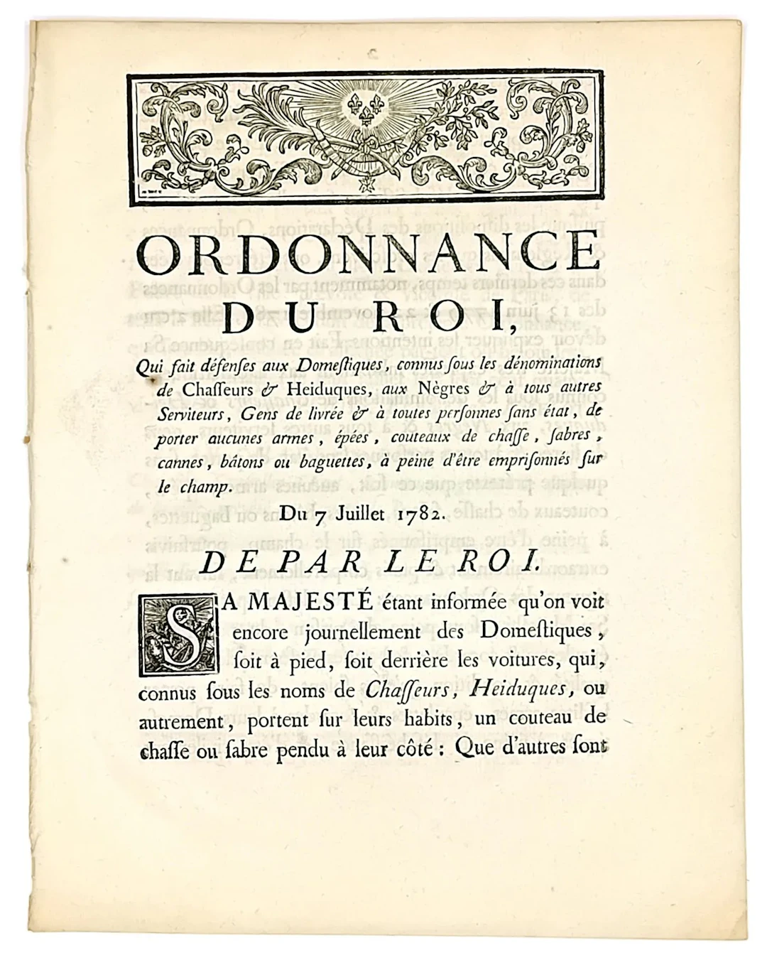 ARMED SERVANTS. “Royal Ordinance prohibiting servants, known - Lot 113