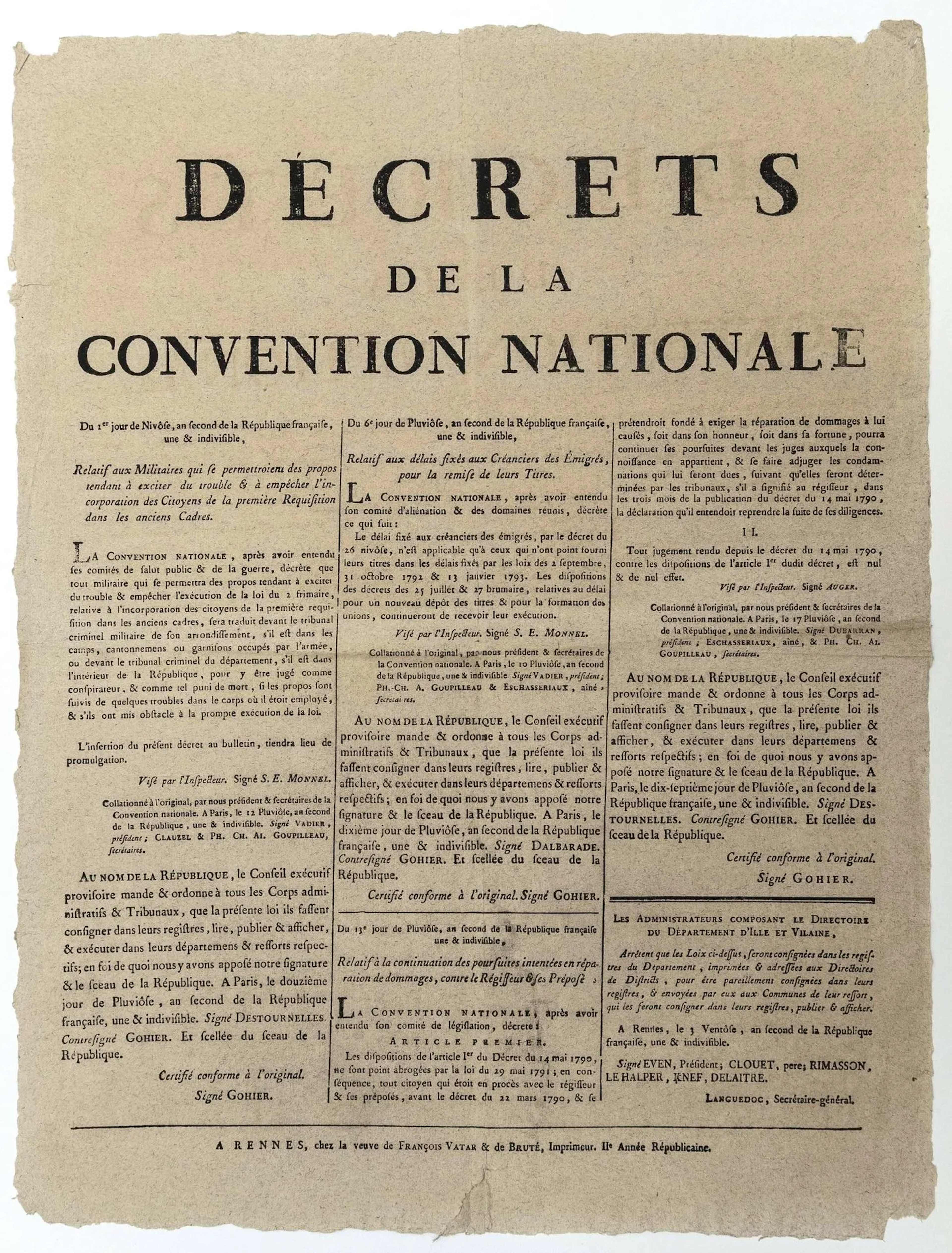 ILLE-ET-VILAINE. Decrees of the NATIONAL CONVENTION: 1) Conc - Lot 233