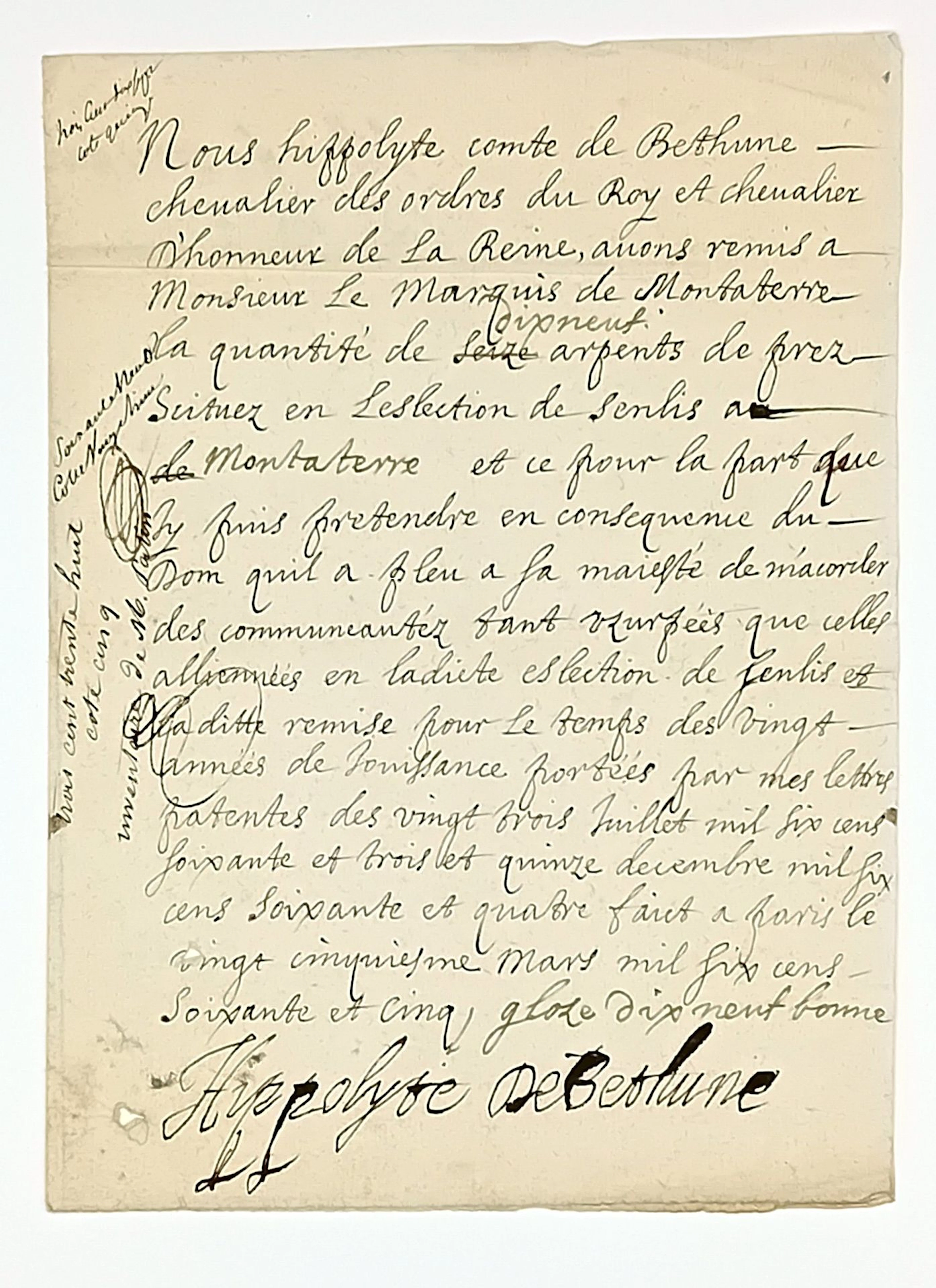 Hippolyte de BÉTHUNE, Count of Selles, Marquis of Chabris, k - Lot 23