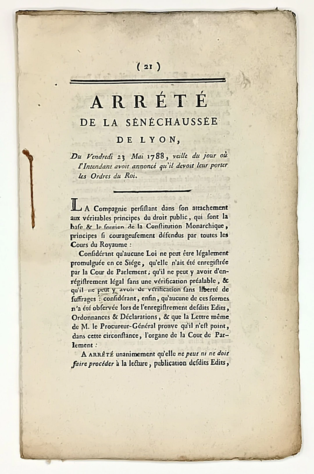 LYON, RHÔNE. “Decree of the Seneschal’s Court of LYON, dated - Lot 131