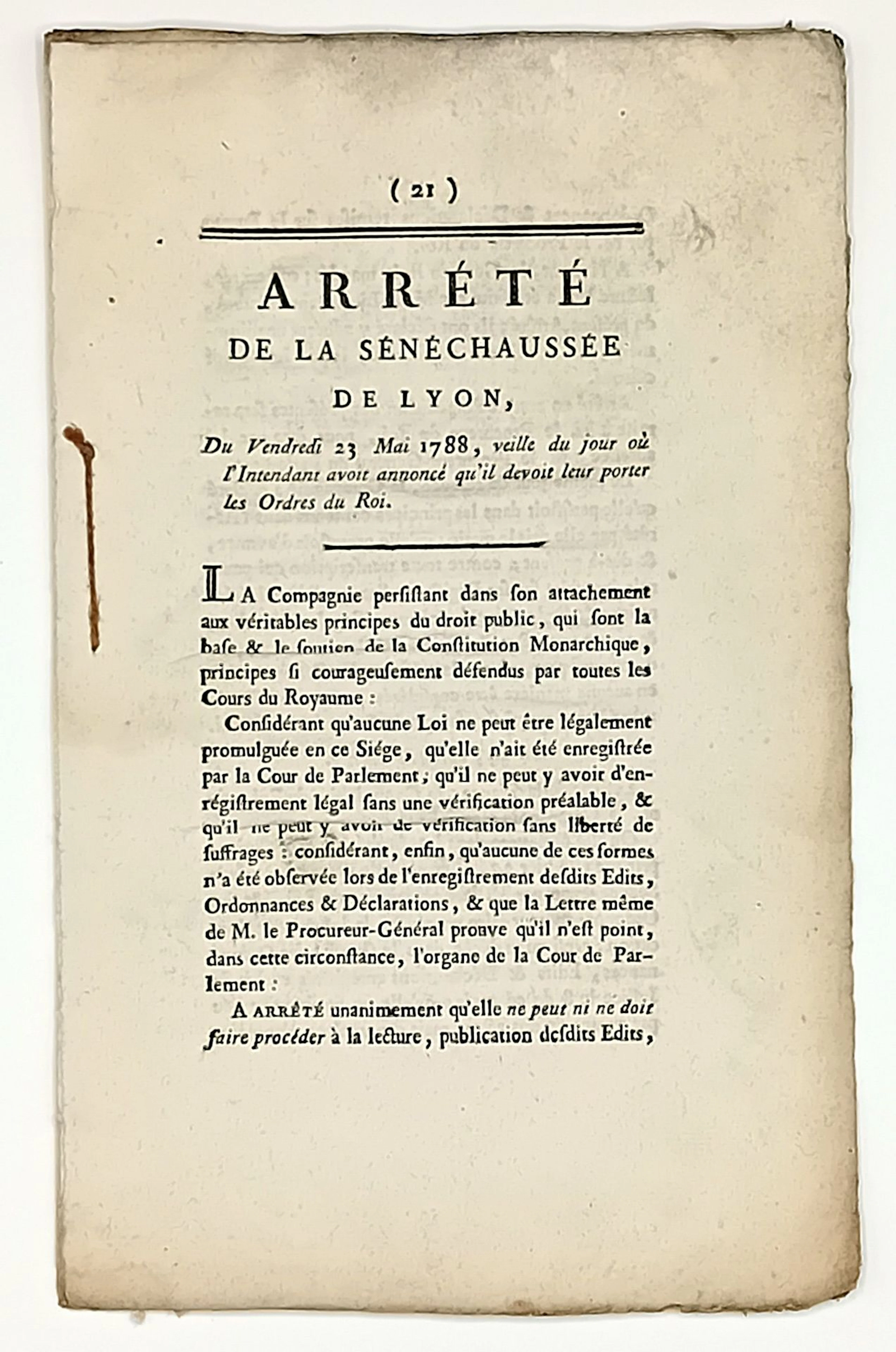 LYON, RHÔNE. “Decree of the Seneschal’s Court of LYON, dated - Lot 131