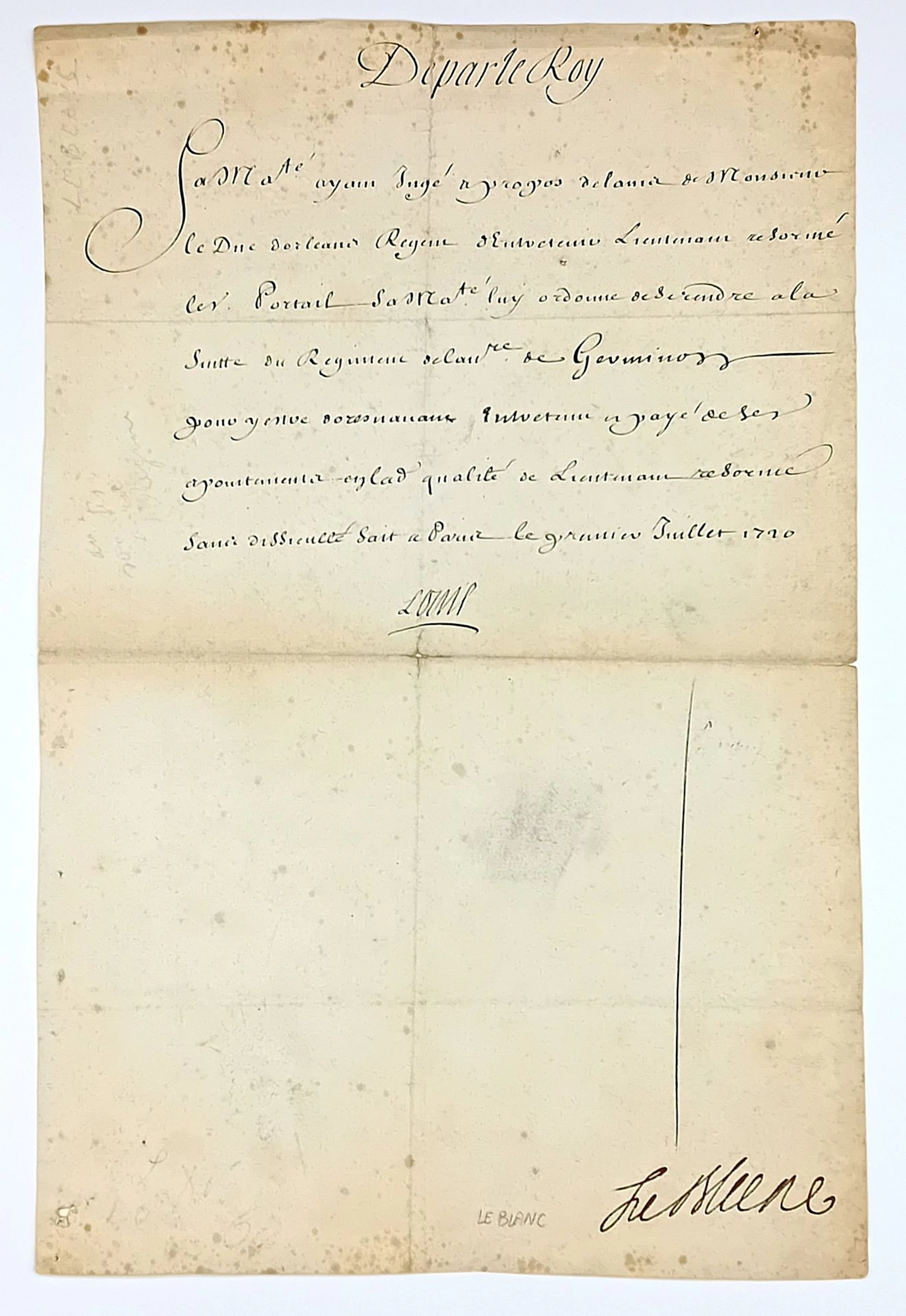 LOUIS XV. Claude LE BLANC (1699 - 1728) Secretary of State f - Lot 81