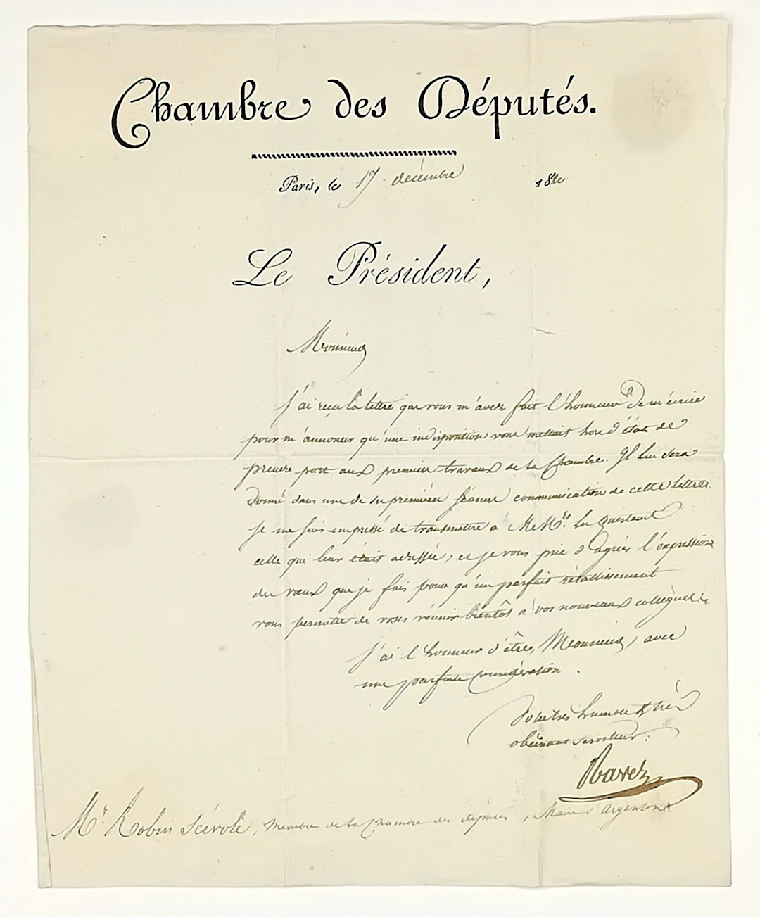 Auguste RAVEZ, deputy for Gironde in 1816, President of the - Lot 441