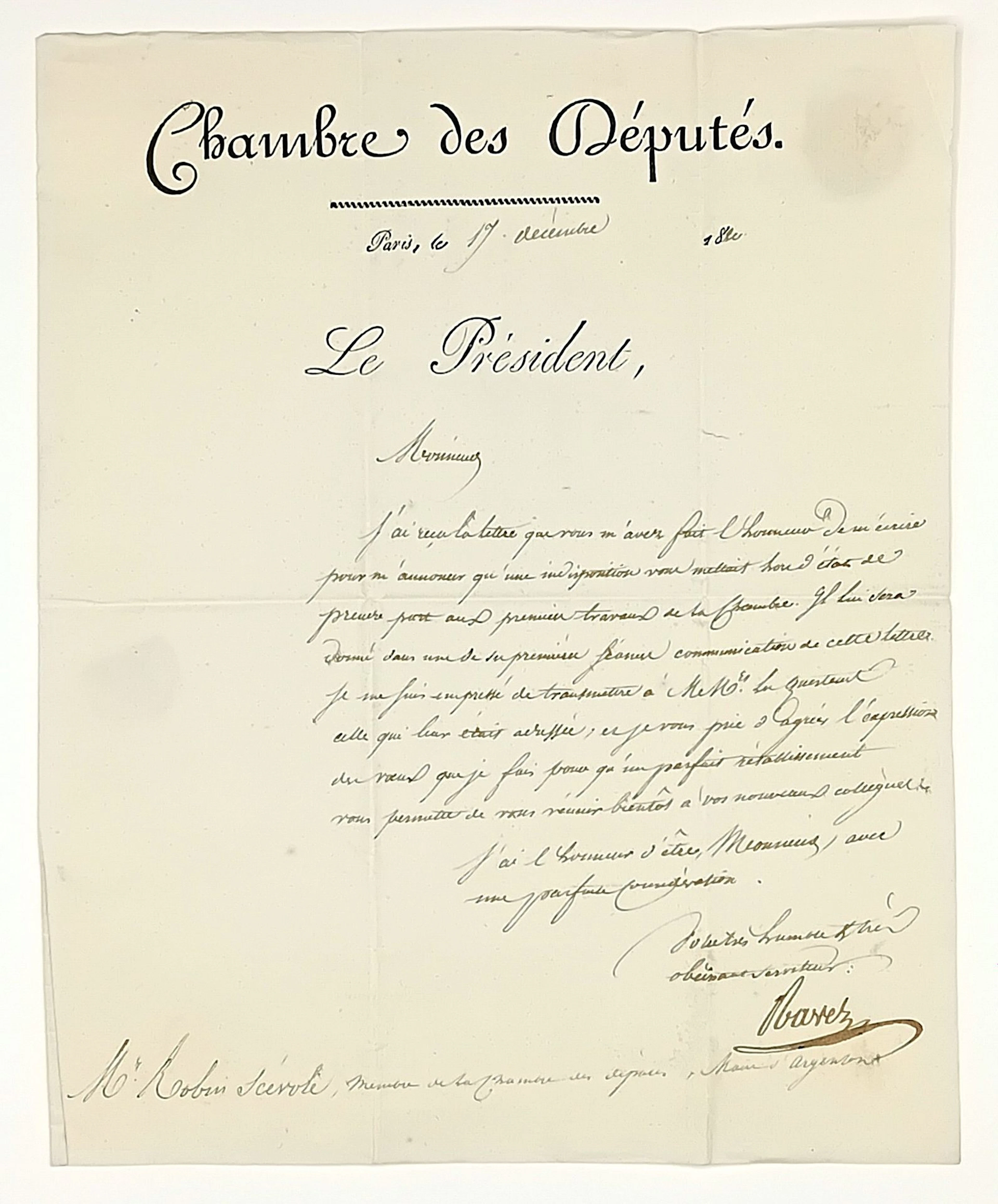 Auguste RAVEZ, deputy for Gironde in 1816, President of the - Lot 441