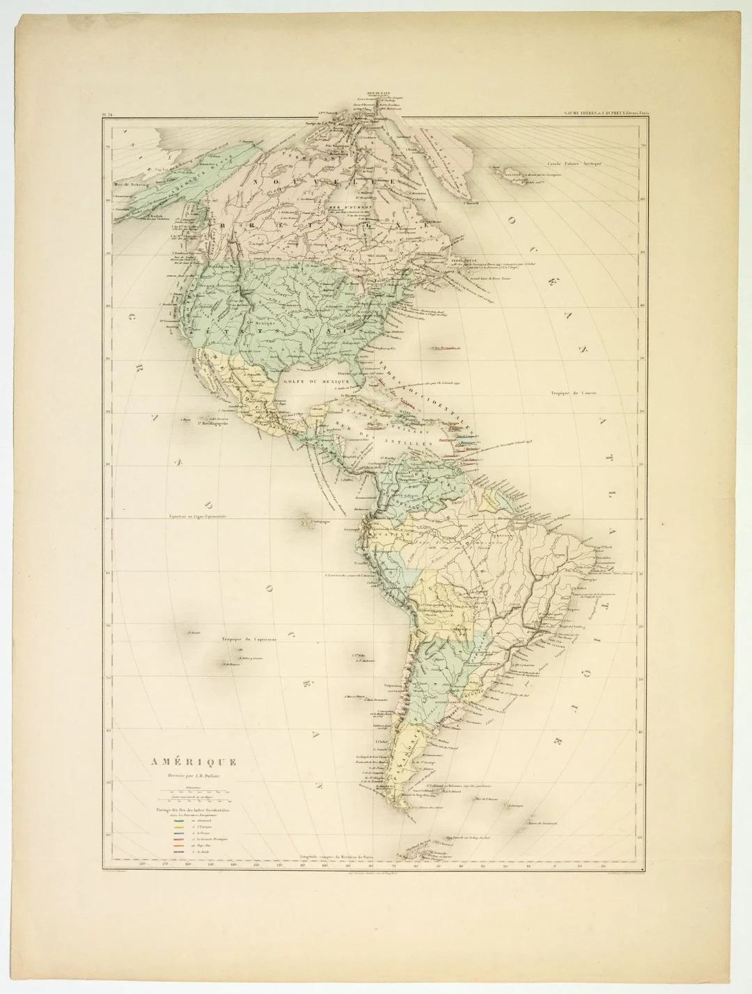 Map of "AMERICA" by Auguste-Henri DUFOUR (1789-1865). Impr. - Lot 574