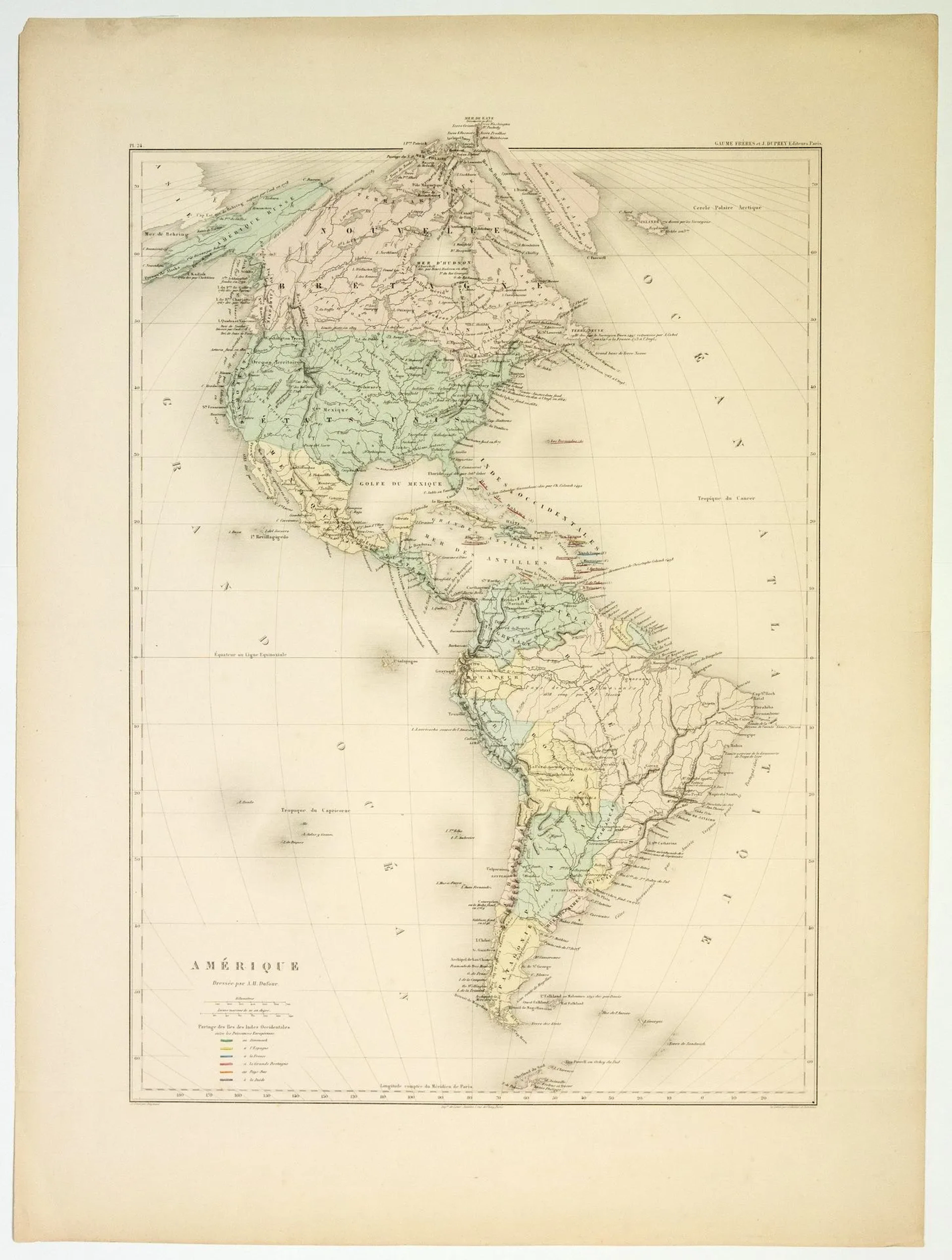 Map of "AMERICA" by Auguste-Henri DUFOUR (1789-1865). Impr. - Lot 574