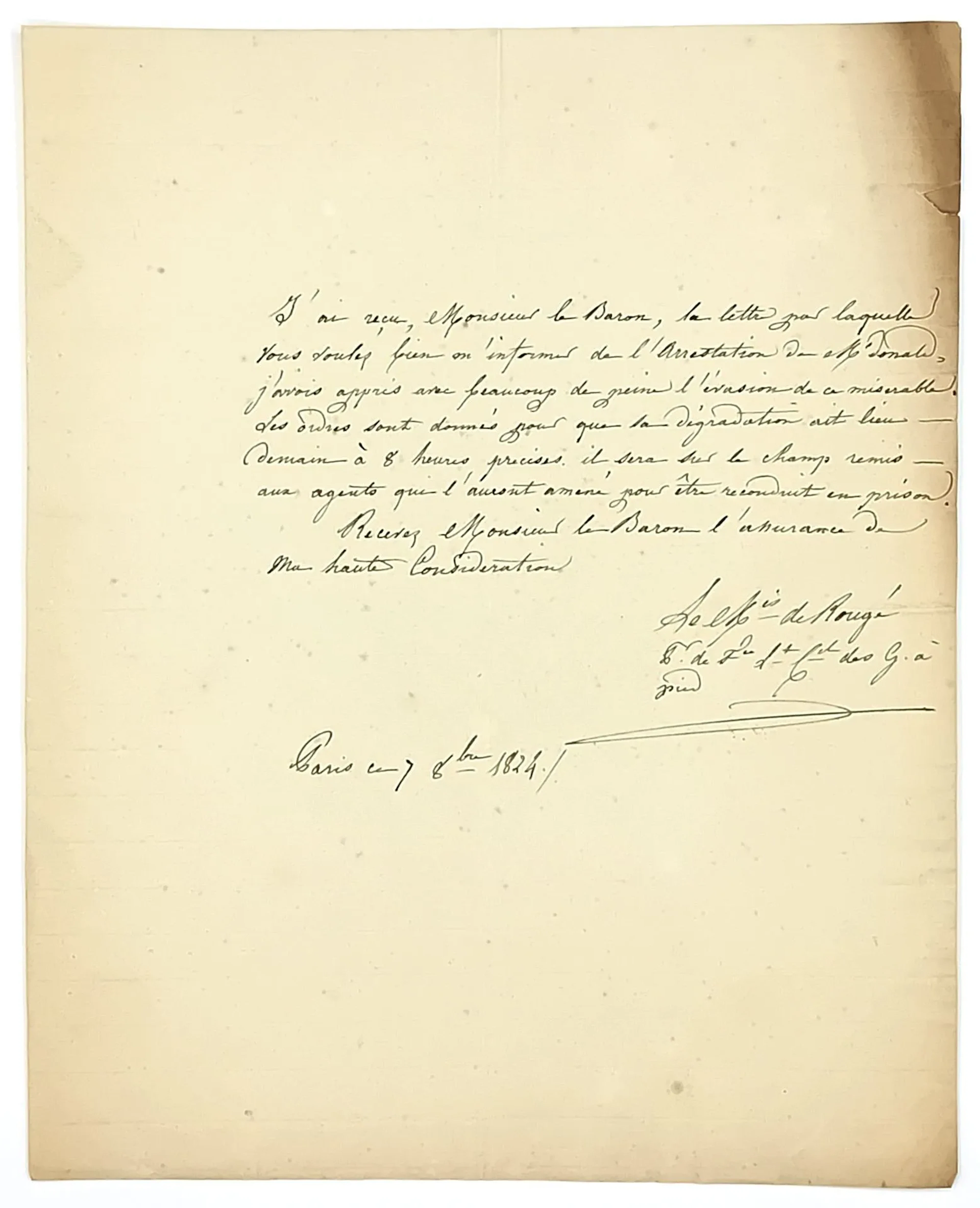 Marquis Bonabes de ROUGÉ (1778–1839), Peer of France, Lieute - Lot 462