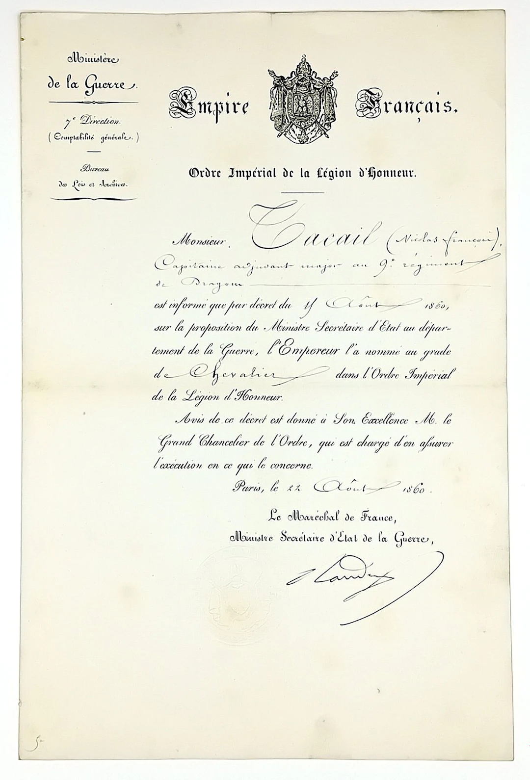 LEGION D'HONNEUR - RANDON (Jacques-Louis-César, comte) Maréc - Lot 584