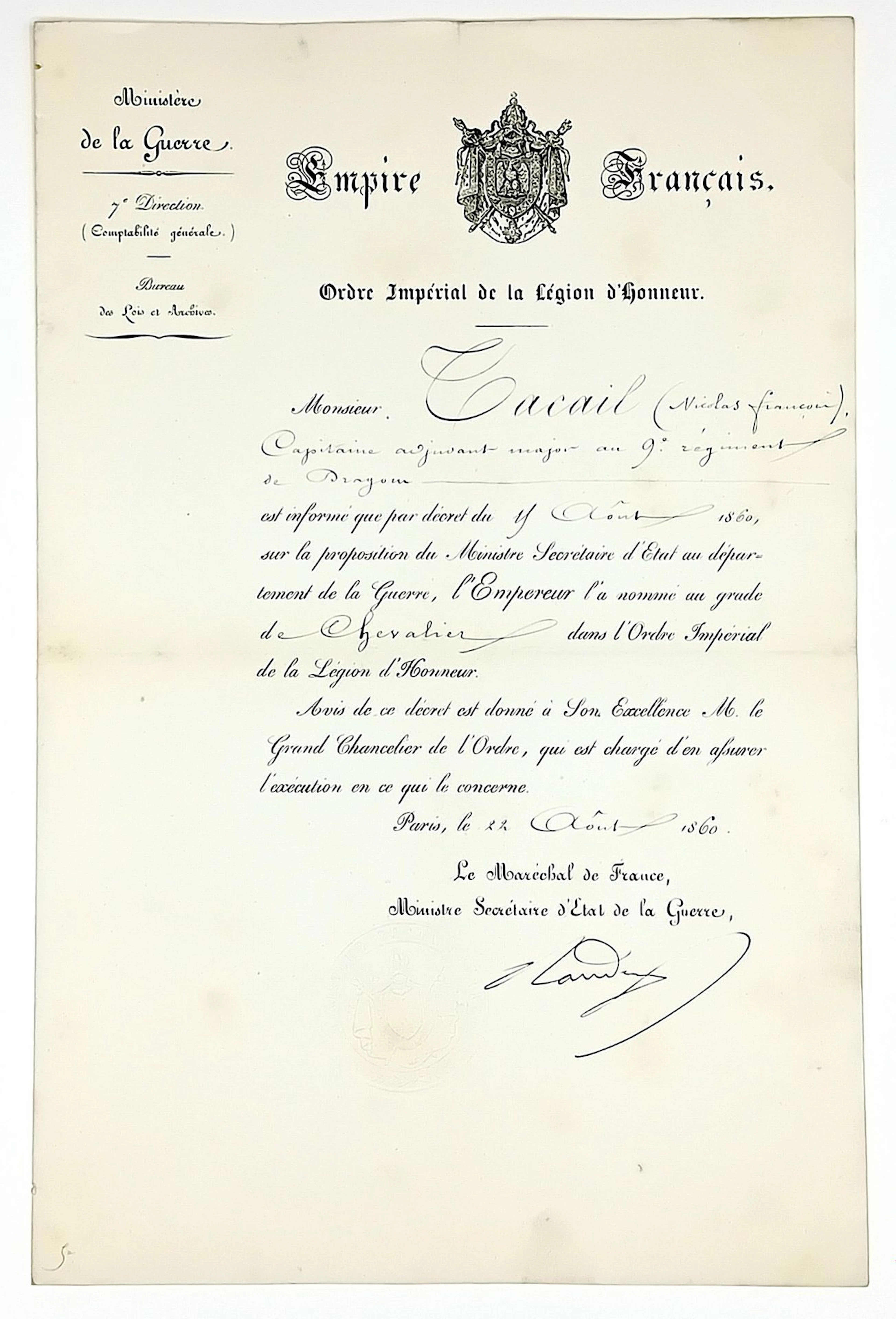 LEGION D'HONNEUR - RANDON (Jacques-Louis-César, comte) Maréc - Lot 584