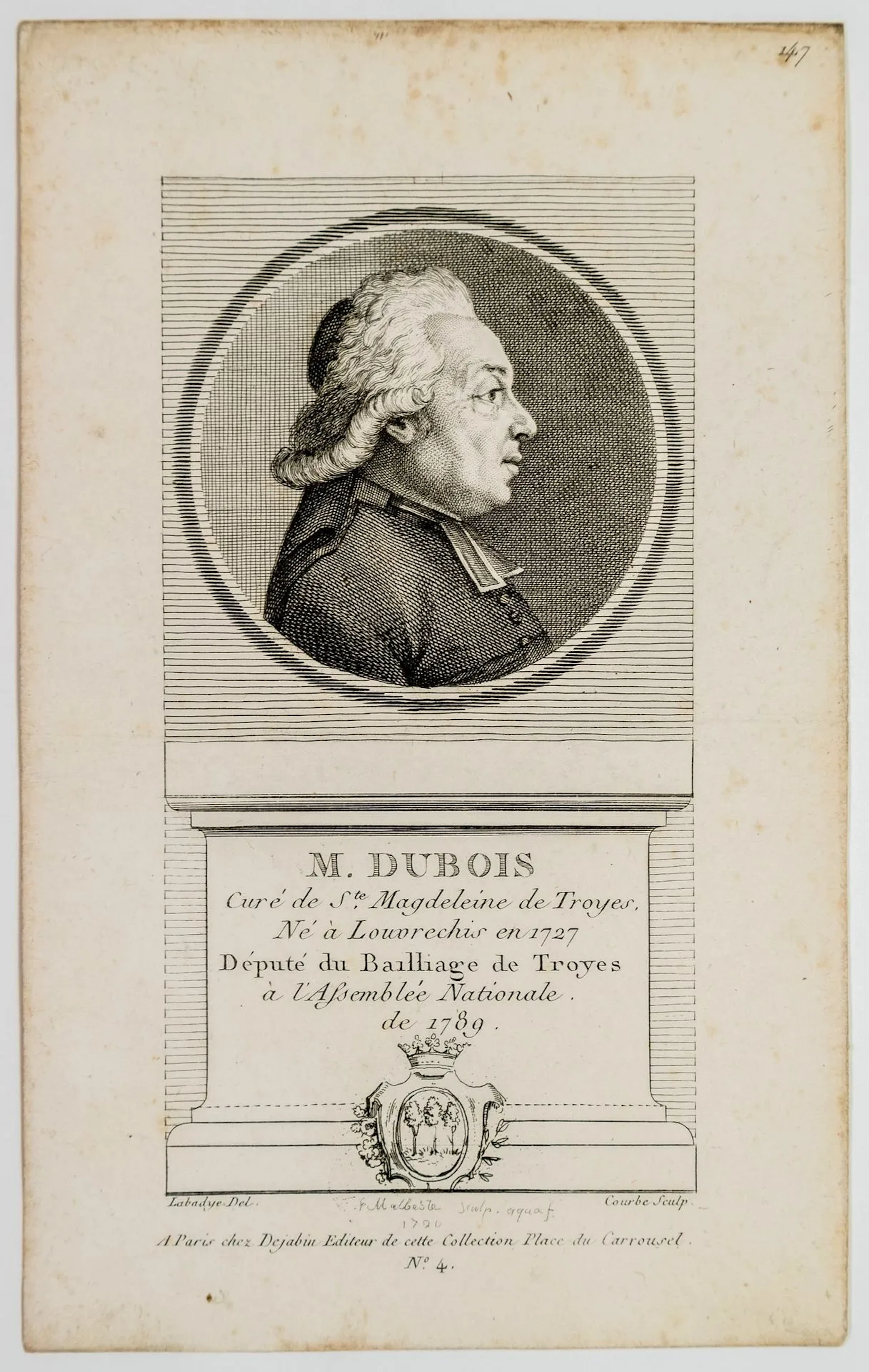 AUBE. Mr DUBOIS, Curé, Député du Bailliage de TROYES à l'Ass - Lot 150