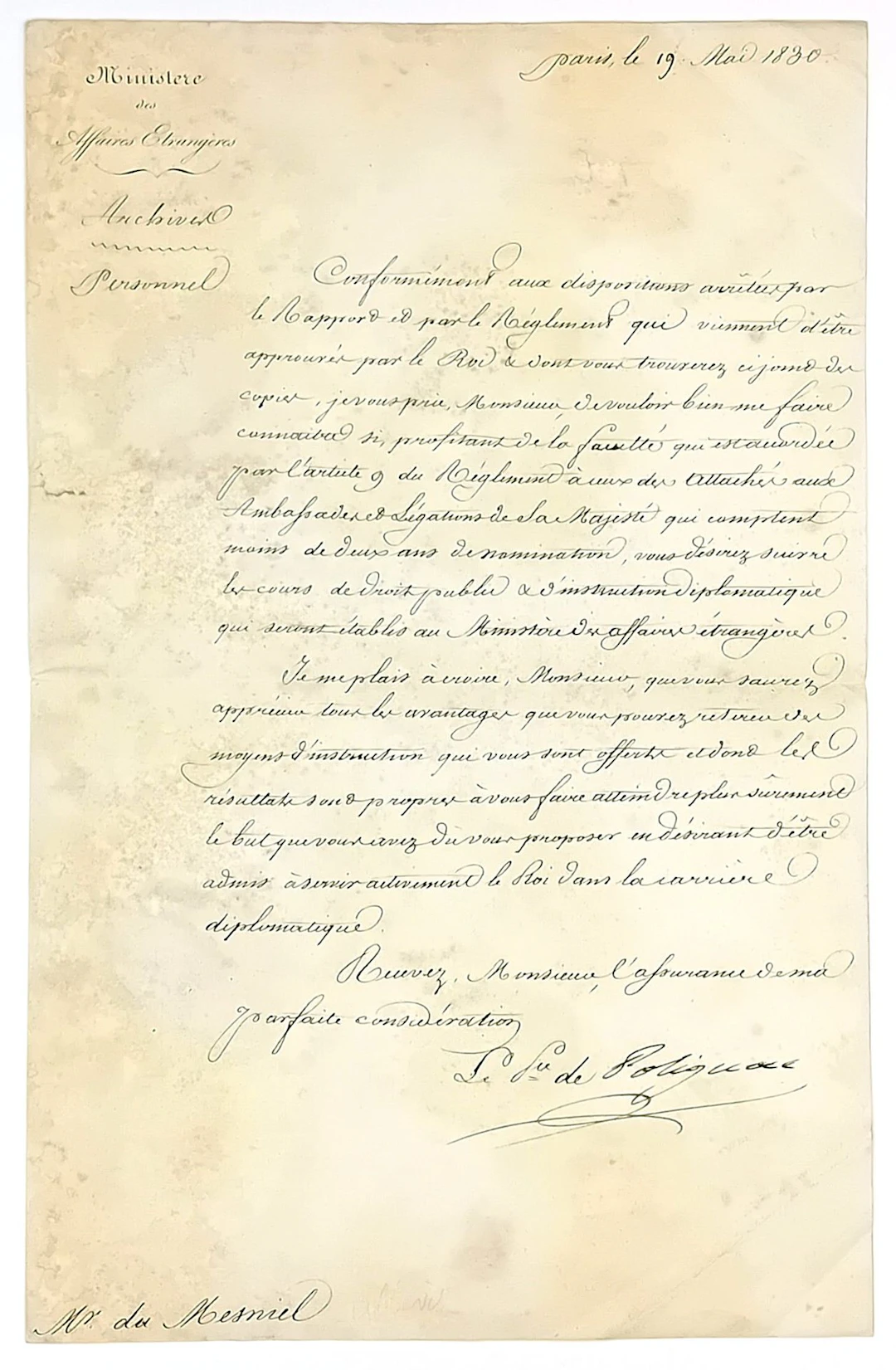 Prince de POLIGNAC (Jules Auguste Armand), Ambassador, Presi - Lot 491