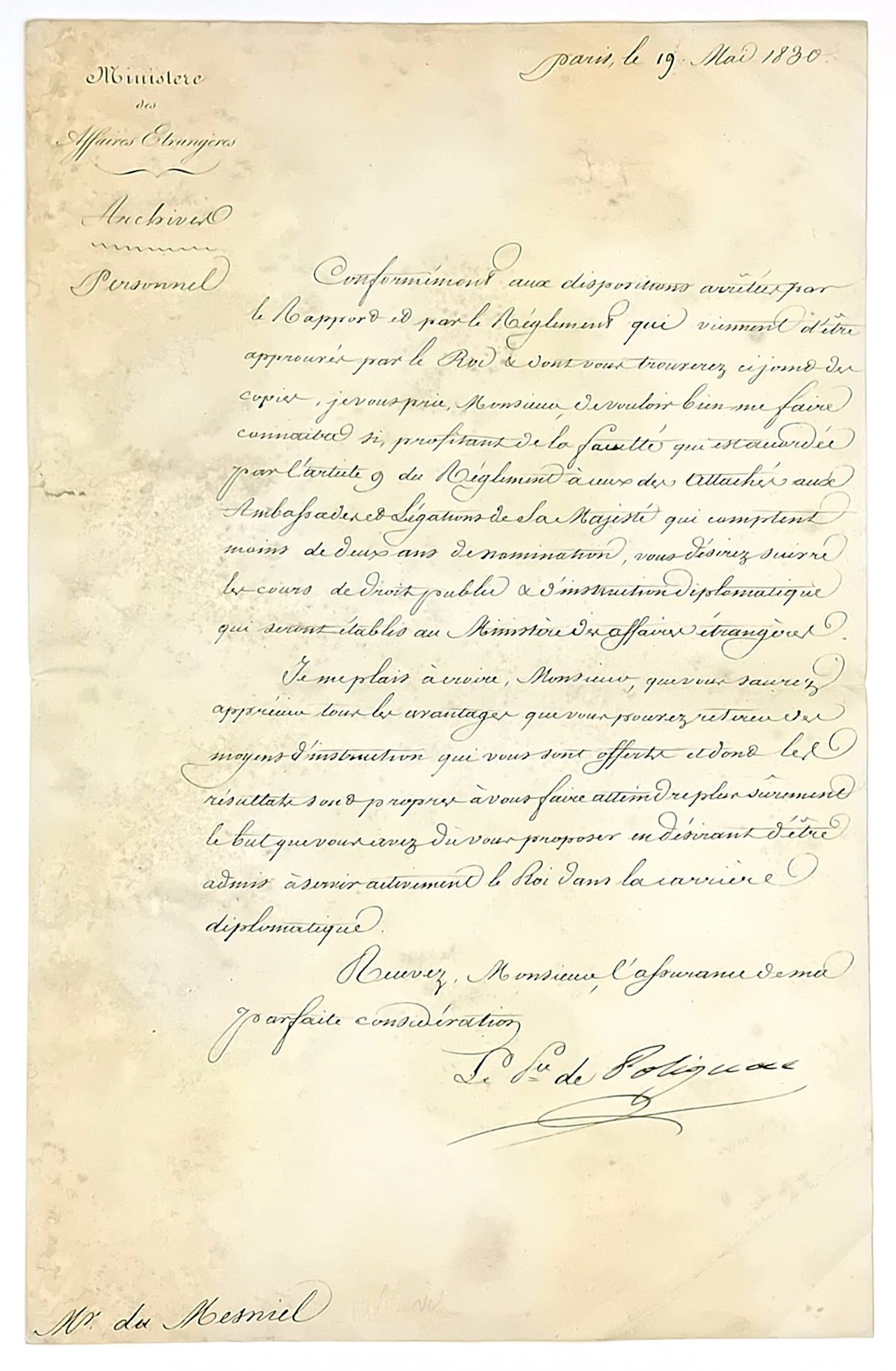 Prince de POLIGNAC (Jules Auguste Armand), Ambassador, Presi - Lot 491