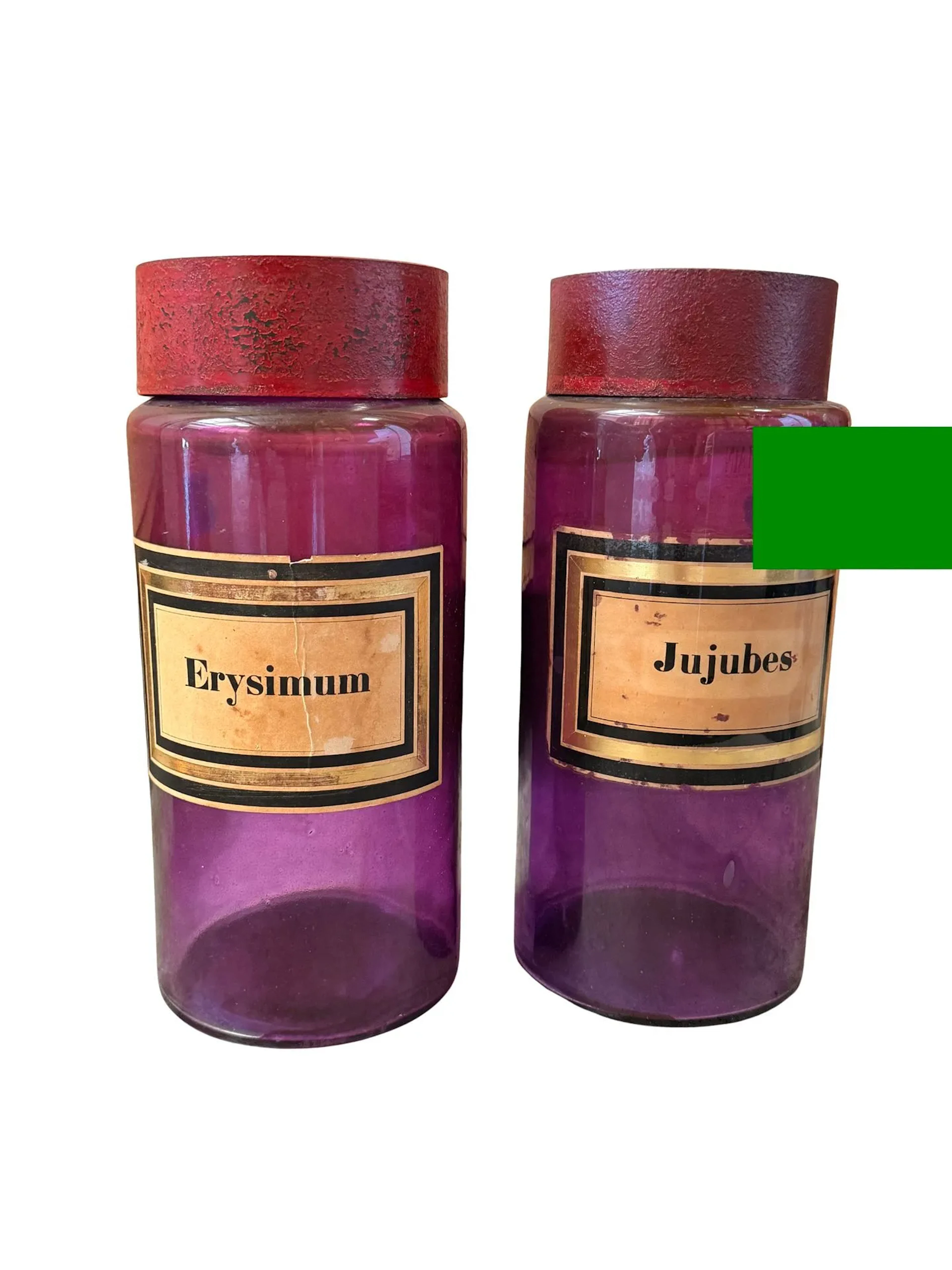 Two purple glass pharmacy vases - Lot 137