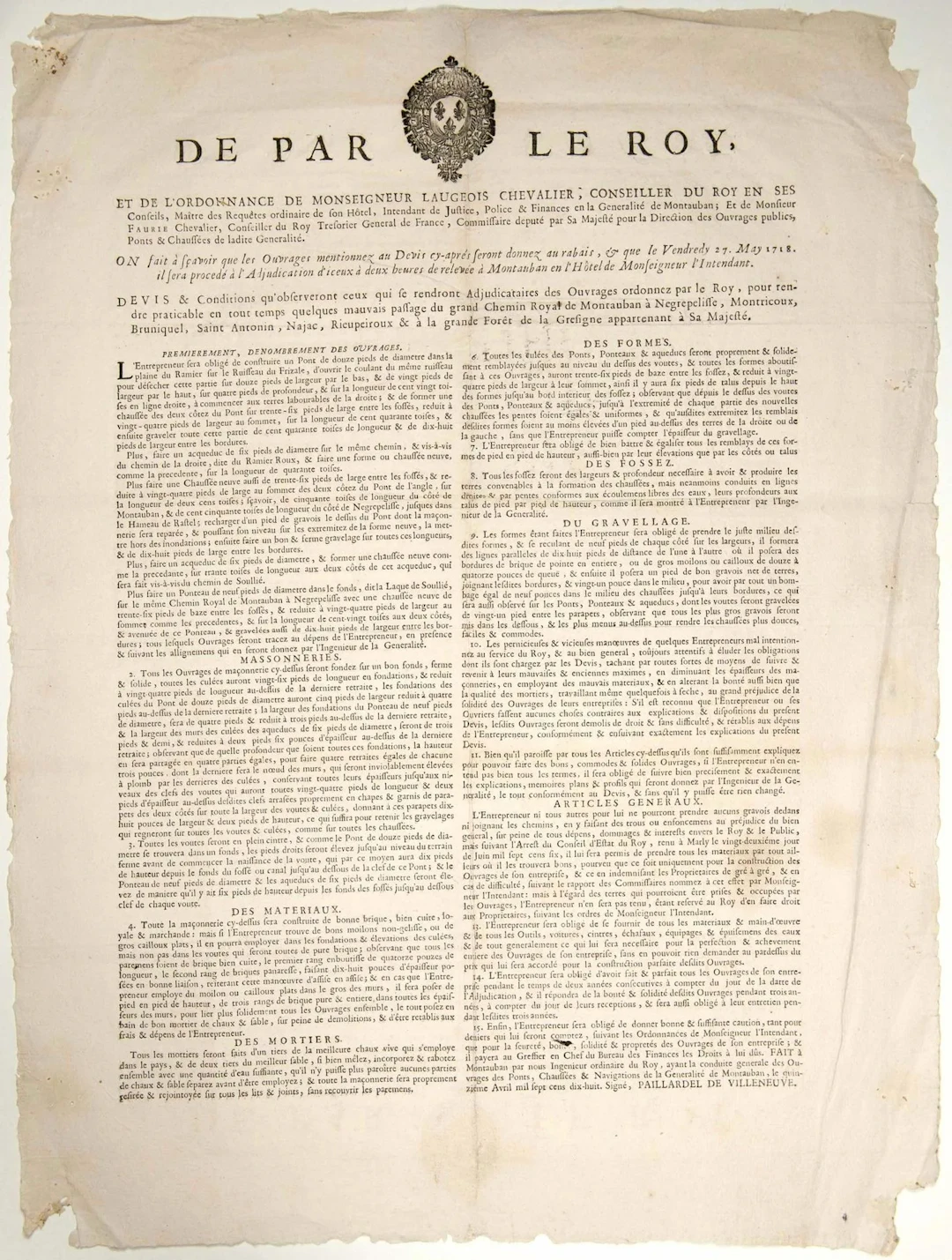 TARN-ET-GARONNE. AVEYRON. 1718. Poster (60 x 45). Order issu - Lot 53