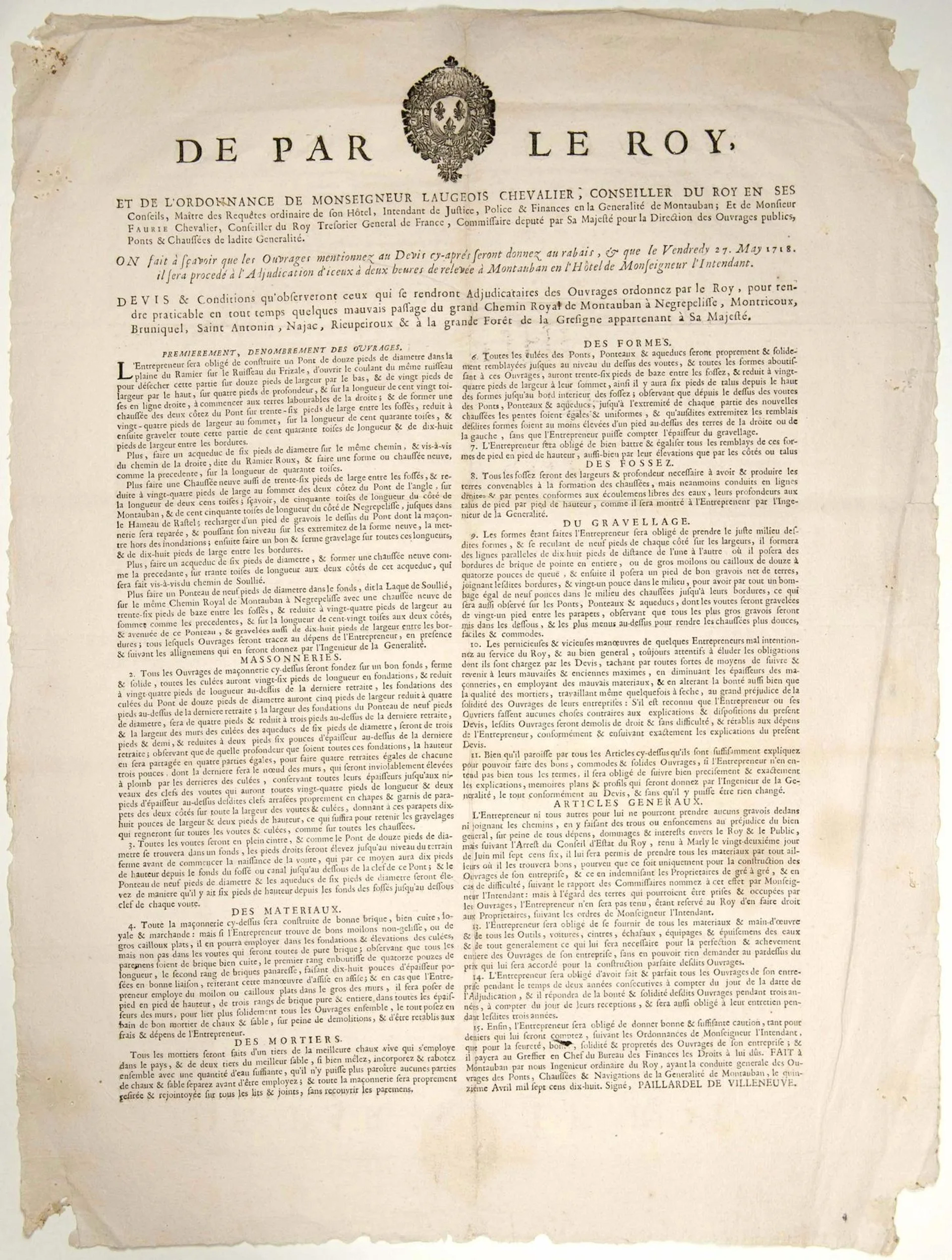 TARN-ET-GARONNE. AVEYRON. 1718. Poster (60 x 45). Order issu - Lot 53