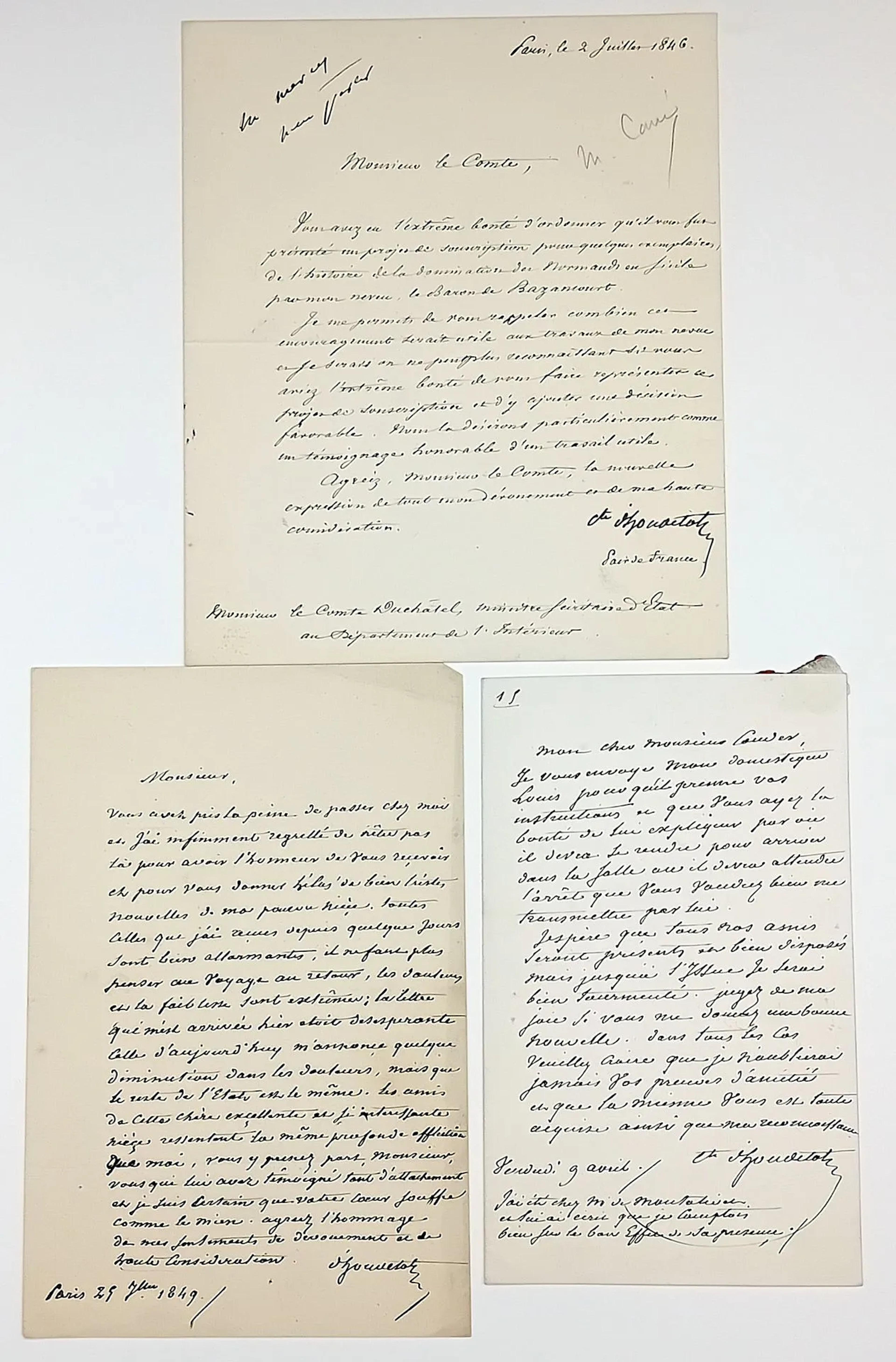 Count d’HOUDETOT. 5 LETTERS: Count Frédéric-Christophe d’HOU - Lot 535