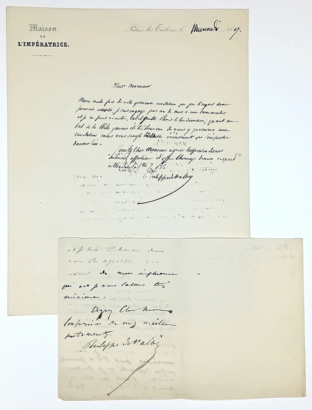 EMPRESS’S RESIDENCE (Imperial letterhead) Tuileries Palace, - Lot 607