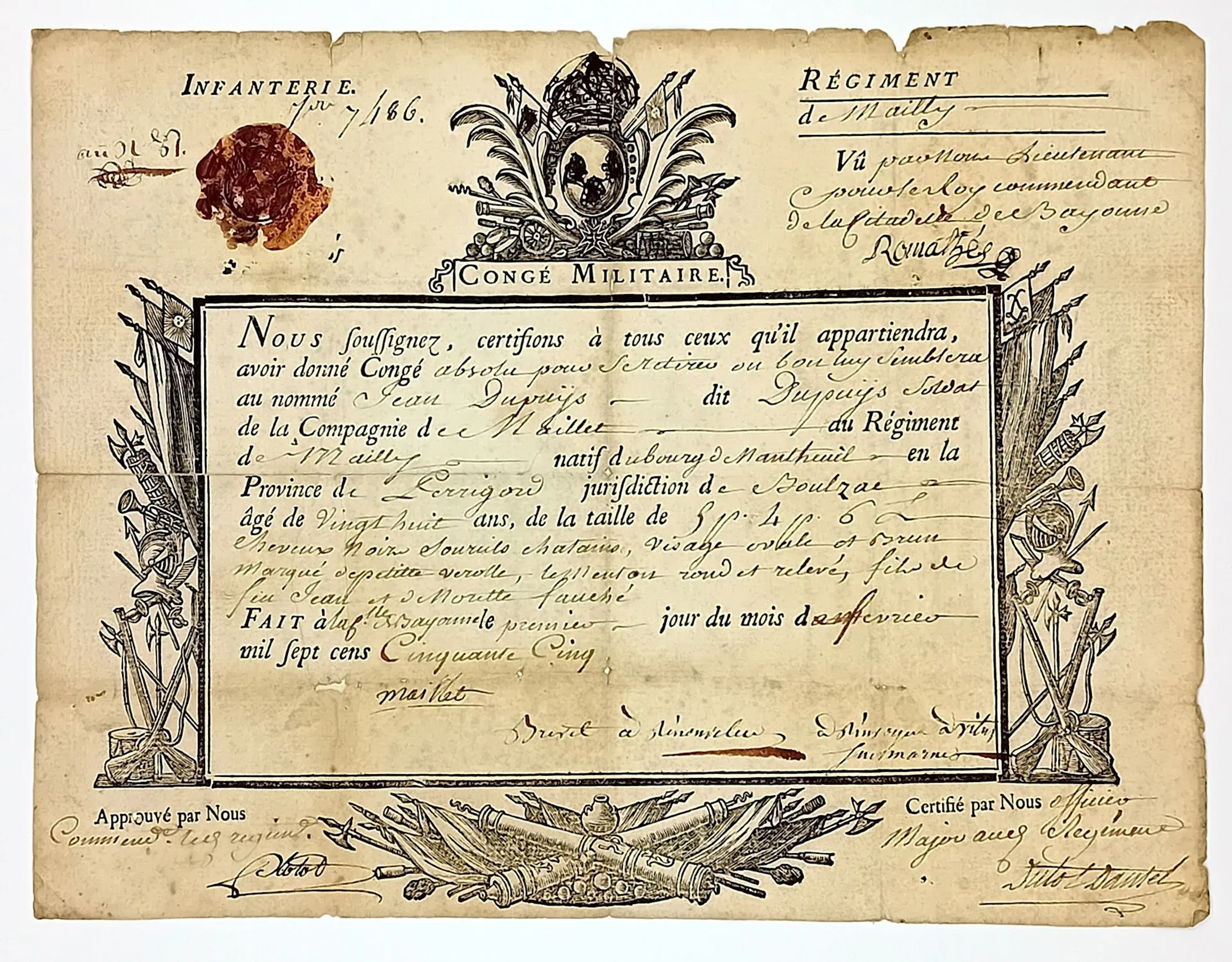PYRÉNÉES-ATLANTIQUES. BAYONNE. MAILLY INFANTRY REGIMENT. Con - Lot 85