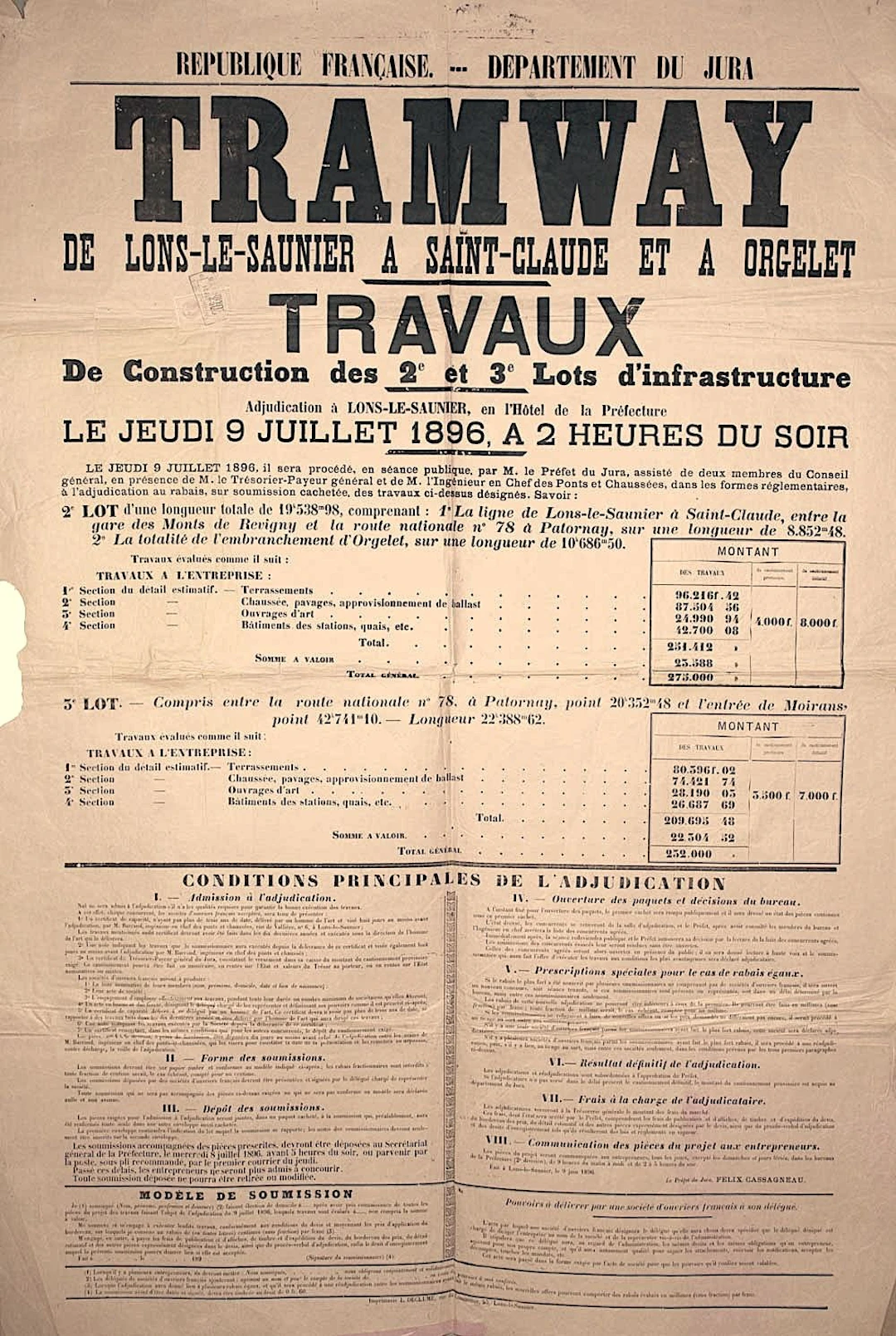 JURA. 1896. "TRAMWAY FROM LONS-LE-SAUNIER TO SAINT-CLAUDE AN - Lot 640