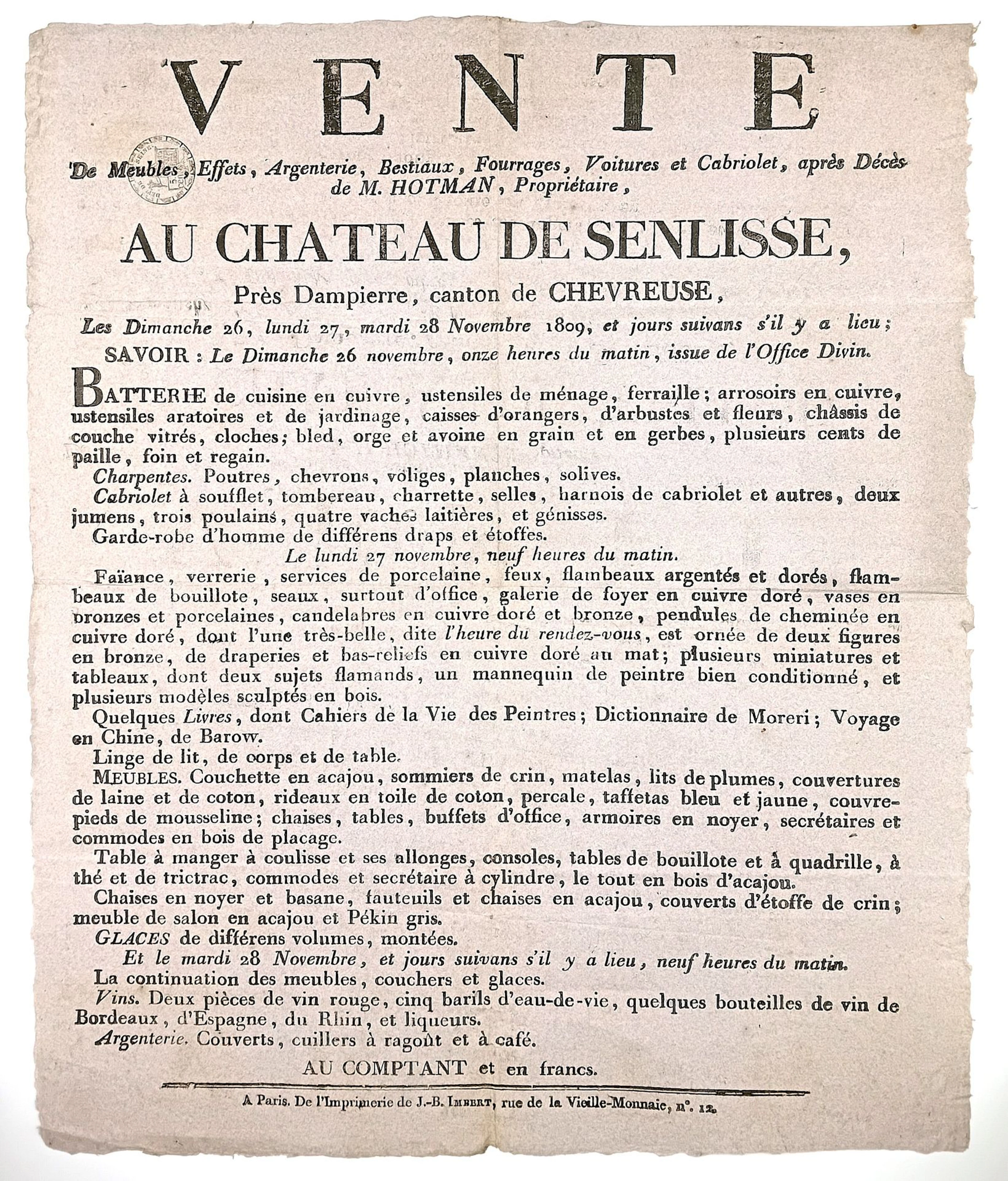 YVELINES. Château SENLISSE: “Sale of furniture, personal eff - Lot 344