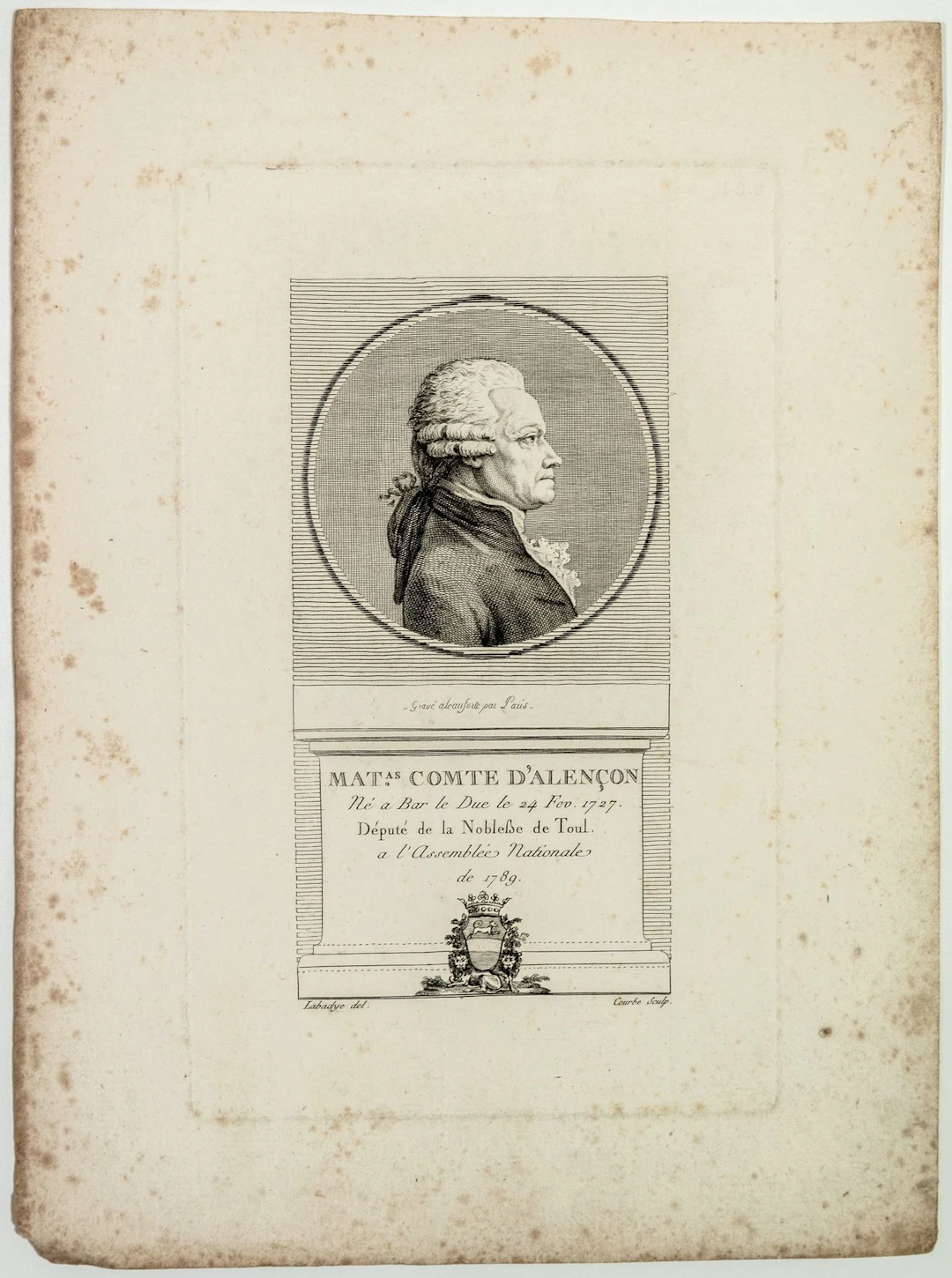 Mathias Comte d'ALENÇON, Député de la Noblesse de TOUL à l'A - Lot 138