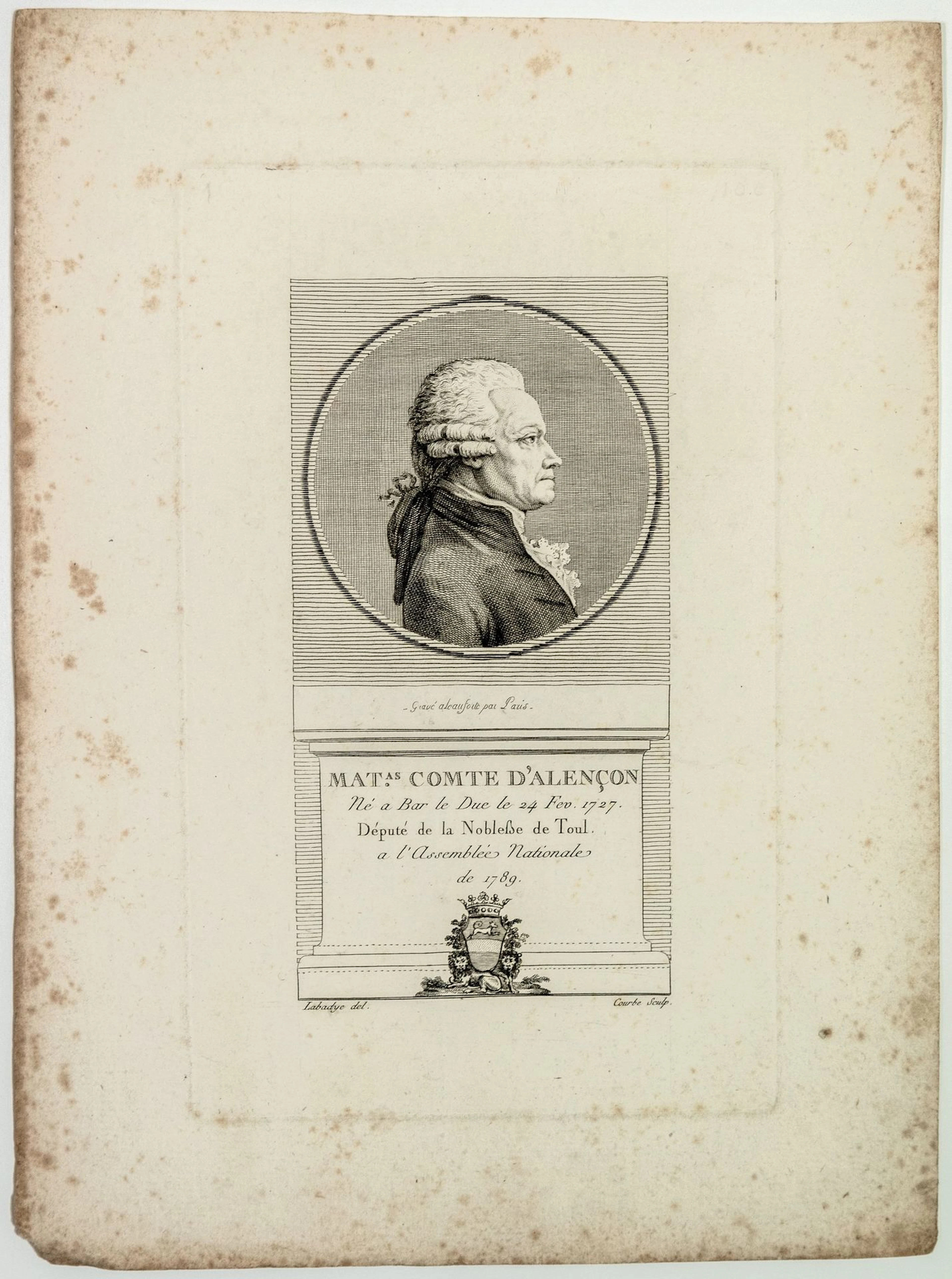Mathias Comte d'ALENÇON, Député de la Noblesse de TOUL à l'A - Lot 138