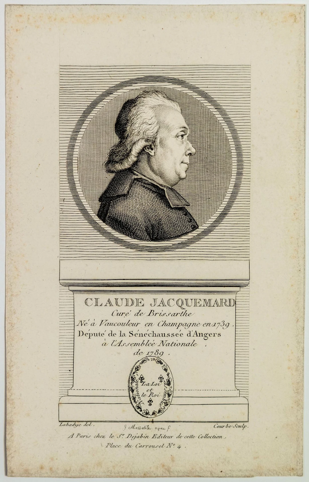 Claude JACQUEMARD, Curé de Brissarthe, Député de la Sénéchau - Lot 162