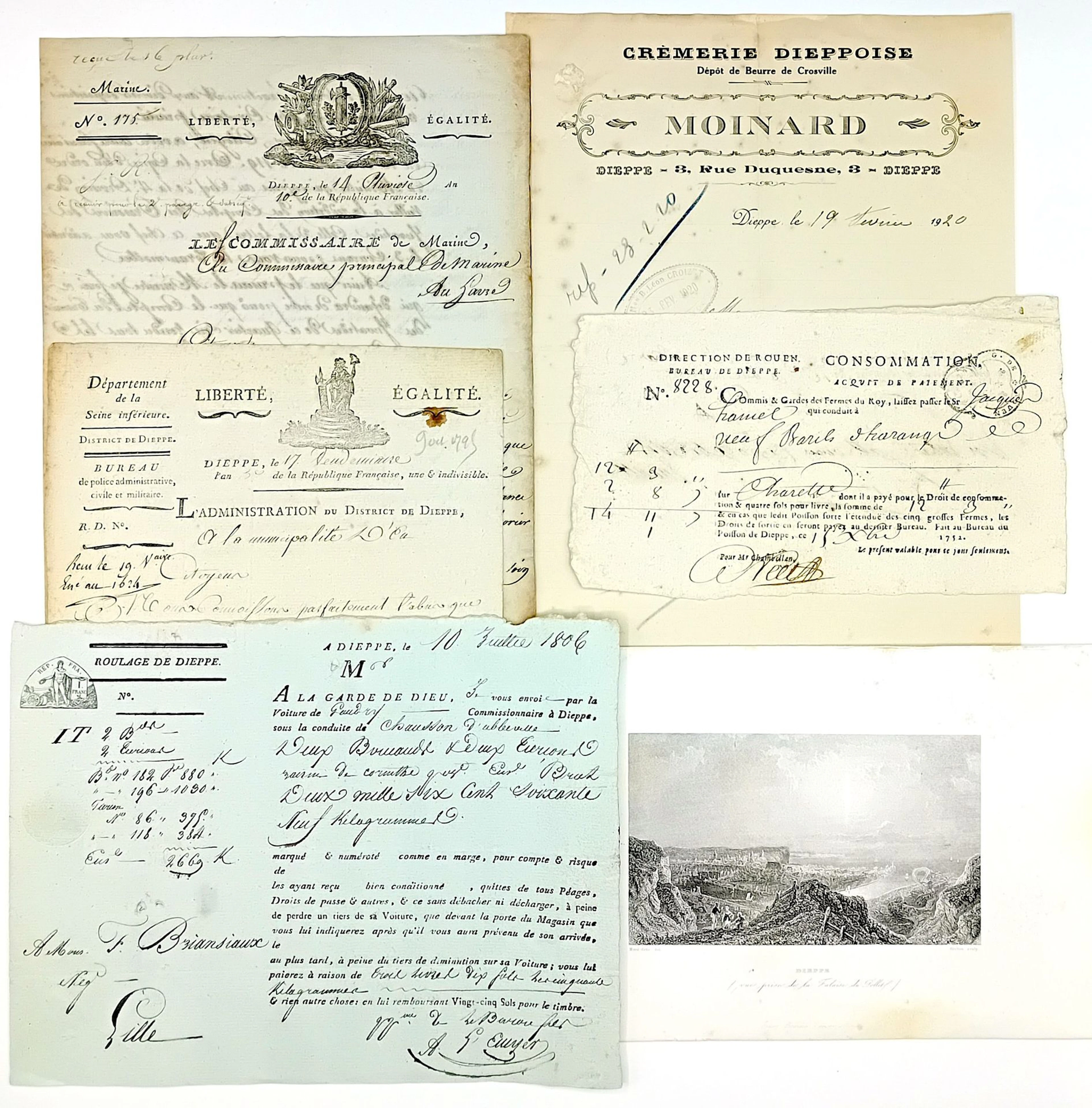 DIEPPE, SEINE-MARITIME. 6 items, namely: DIEPPE Fish Office, - Lot 80