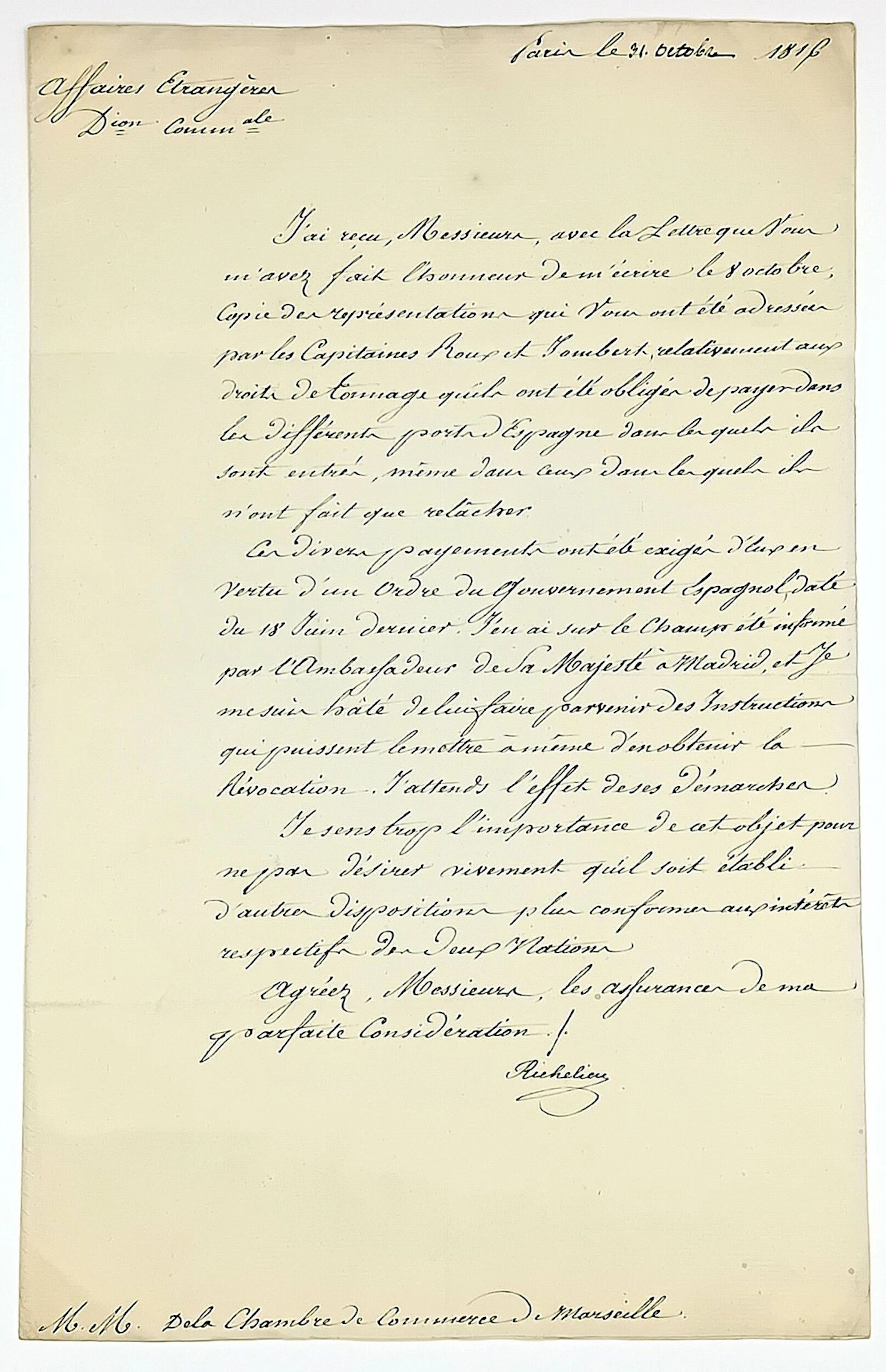 Duc de RICHELIEU - Letter signed Armand Emmanuel Sophie Sept - Lot 352