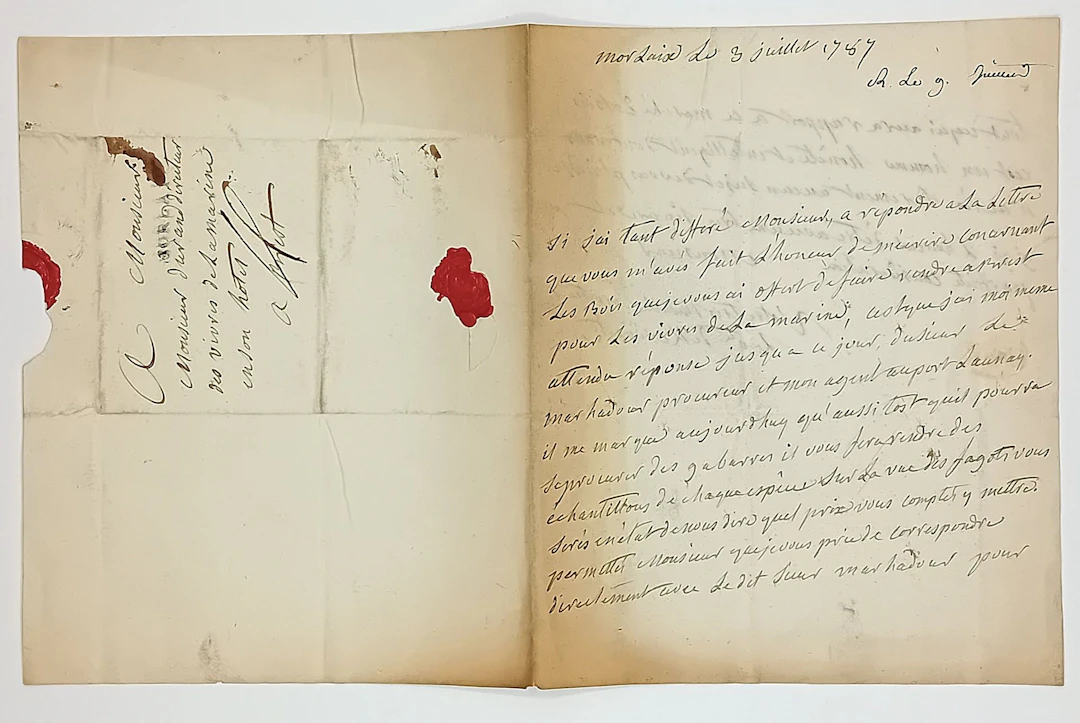 FINISTÈRE. 1787. Autograph letter signed Jacques-Joseph, Vic - Lot 121