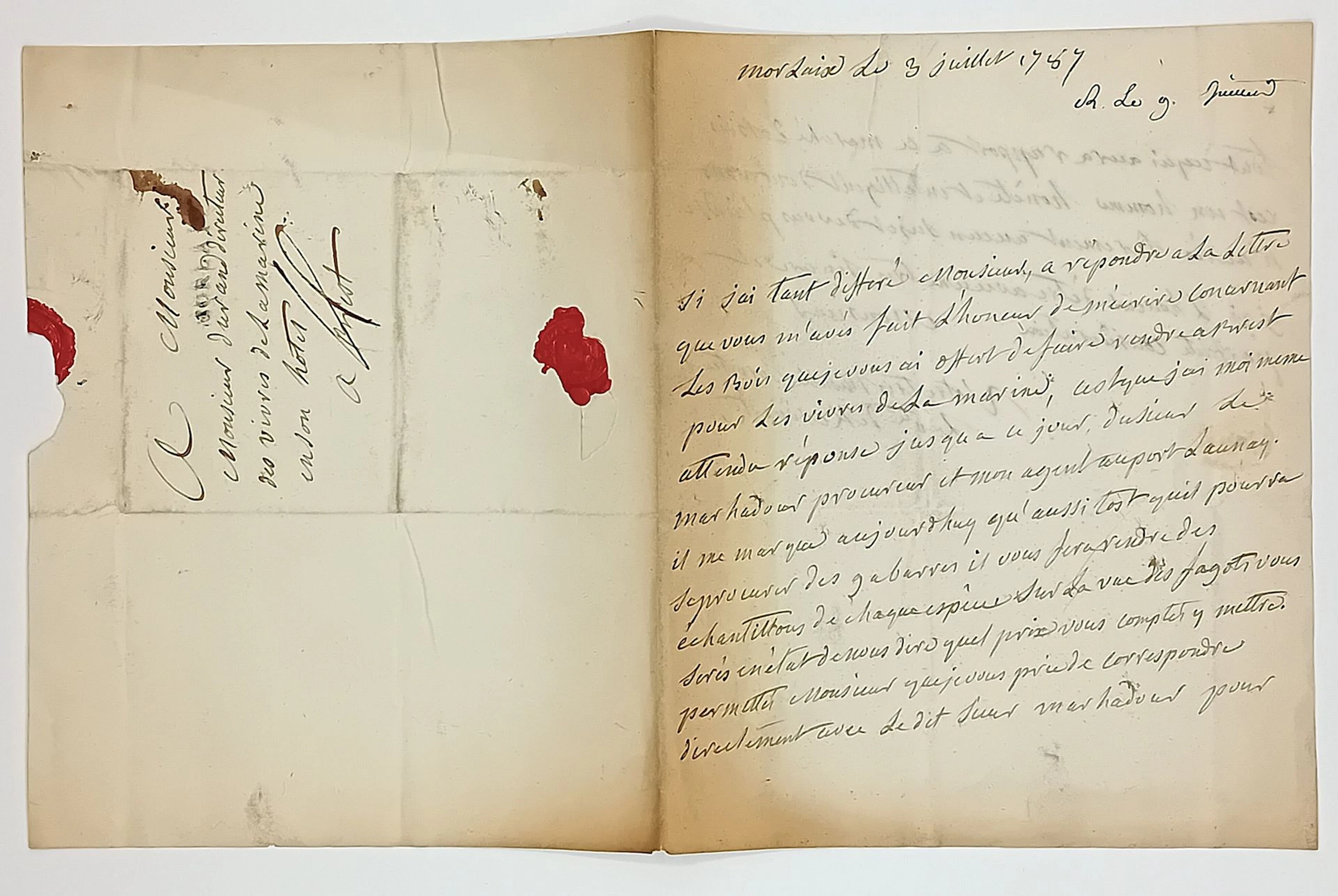FINISTÈRE. 1787. Autograph letter signed Jacques-Joseph, Vic - Lot 121