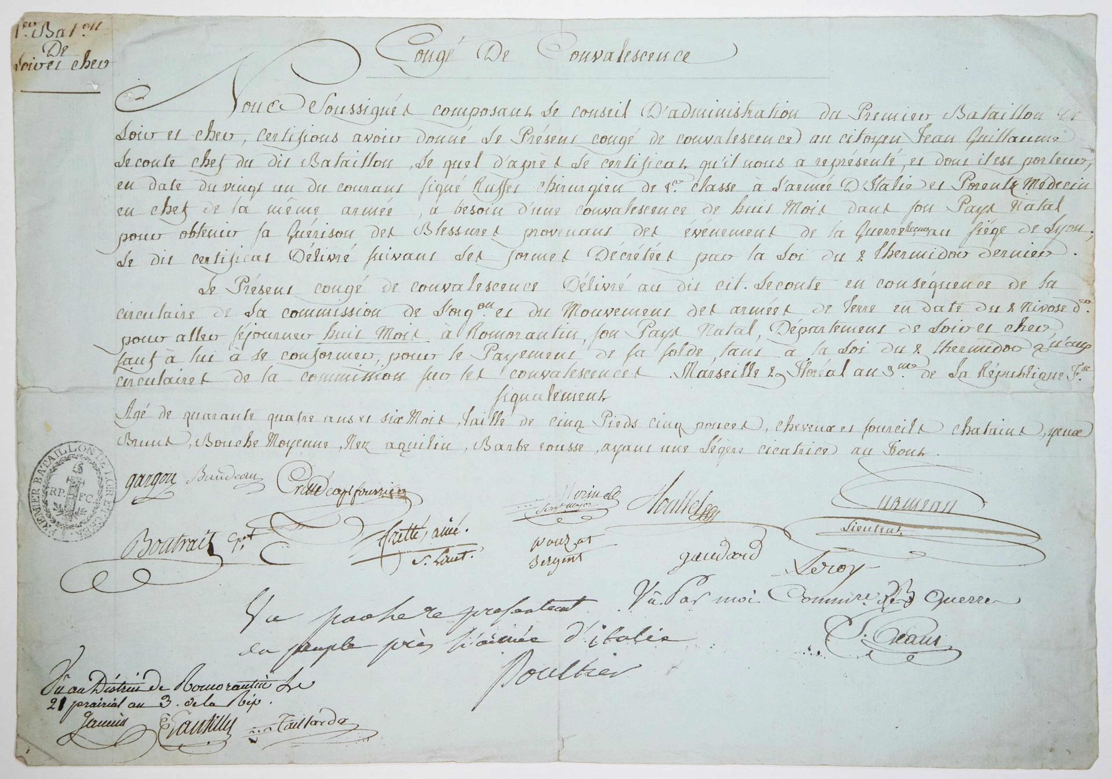 LOIR ET CHER. 1795. Congé signed by the Council of the 1st B - Lot 248